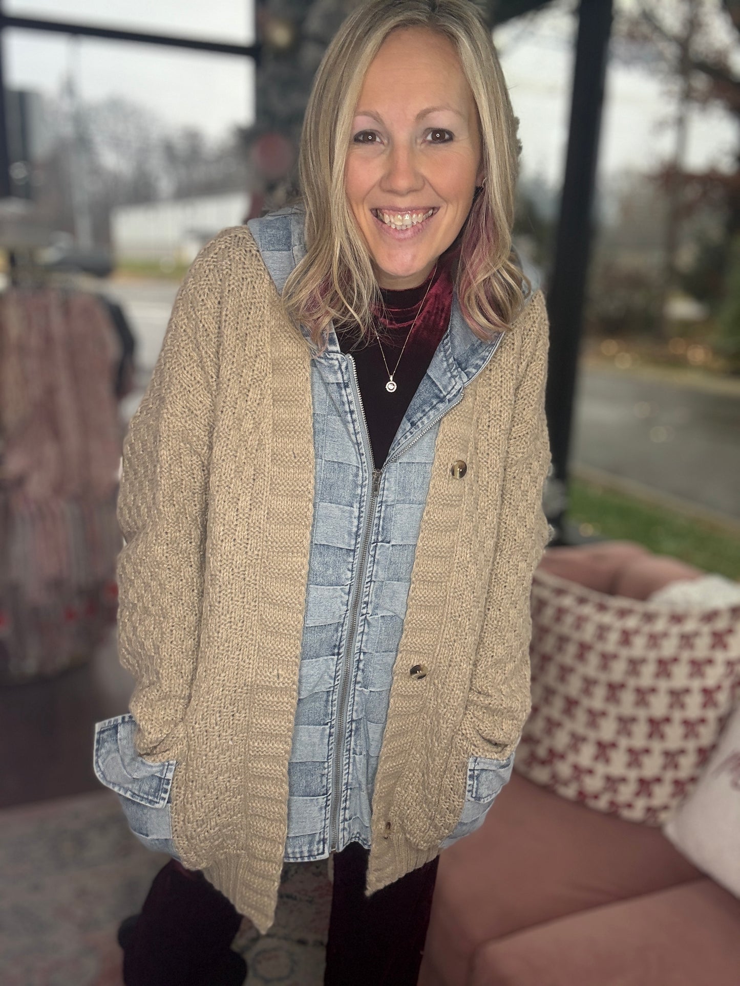 Checkered Sweater Jacket