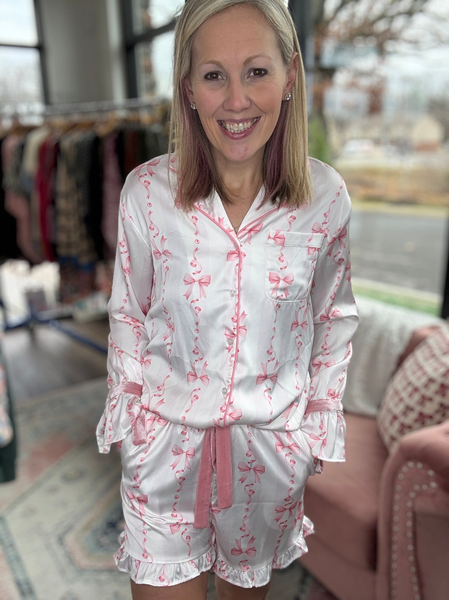 Pink Bows Ruffle Pajama Set