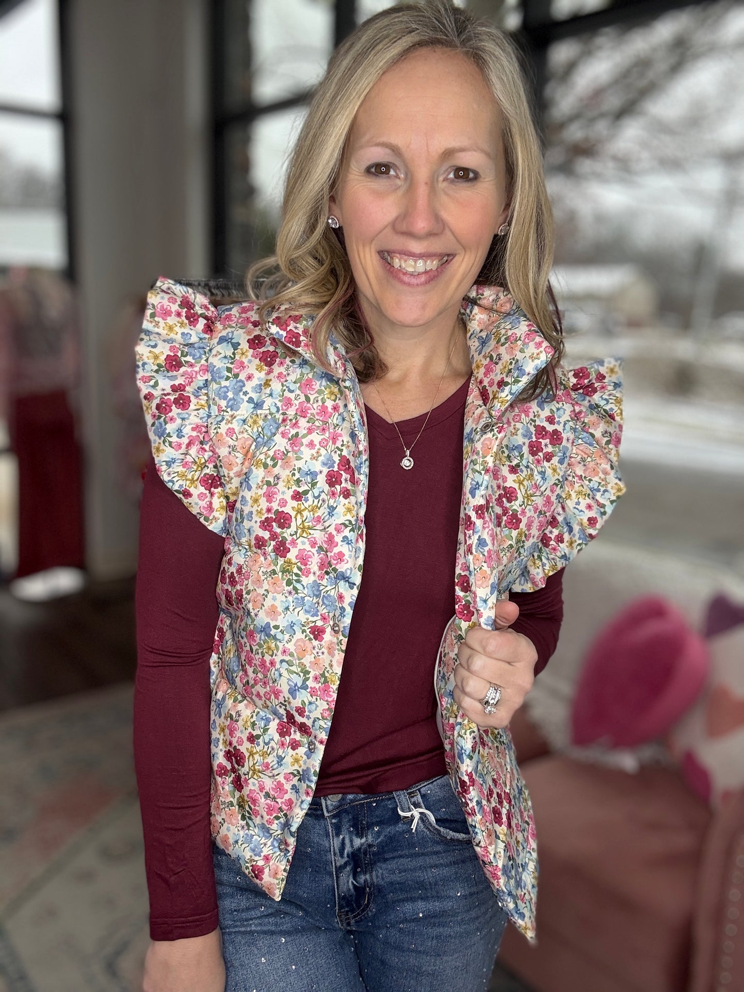 Floral Puffer Vest