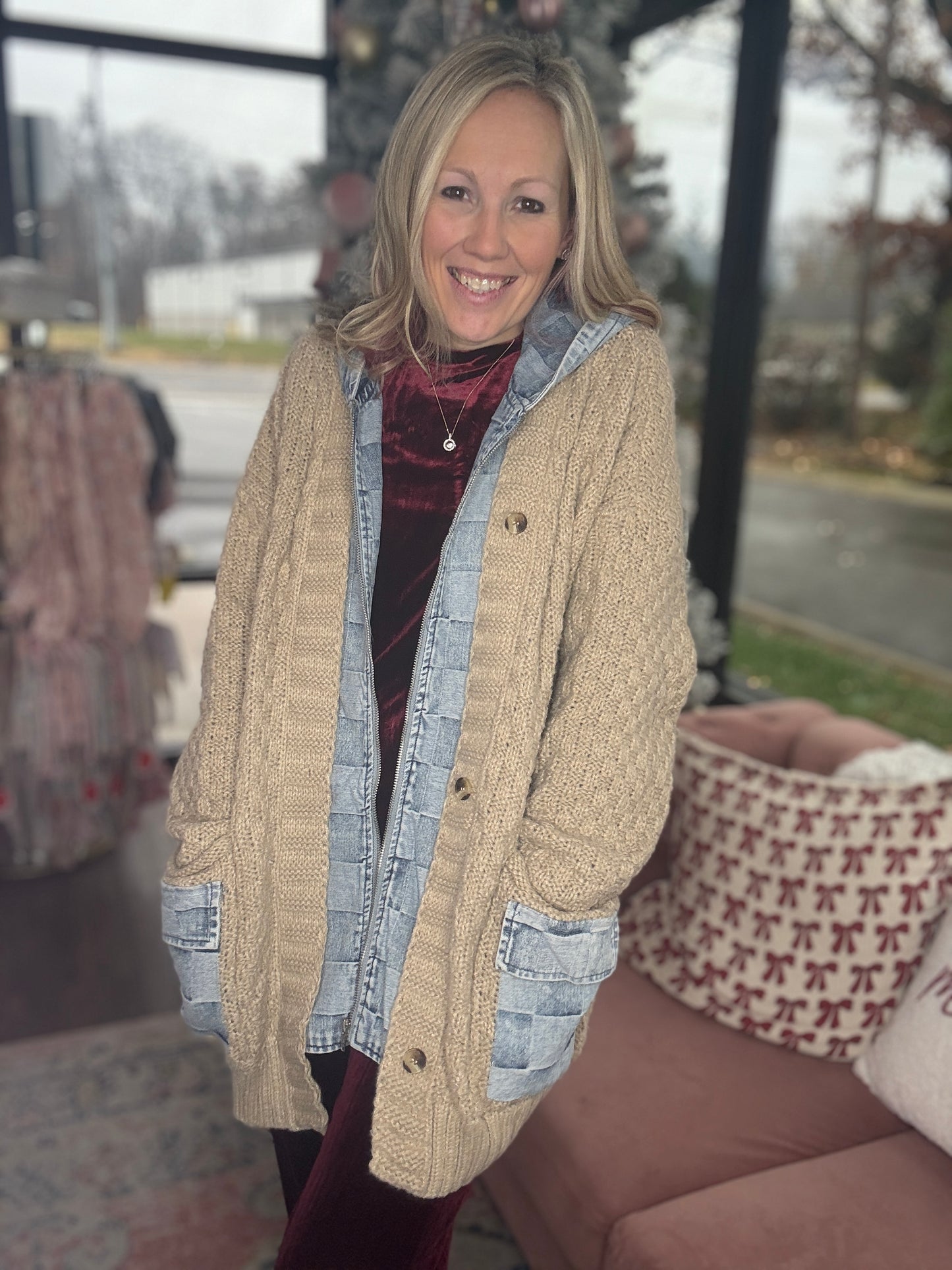 Checkered Sweater Jacket