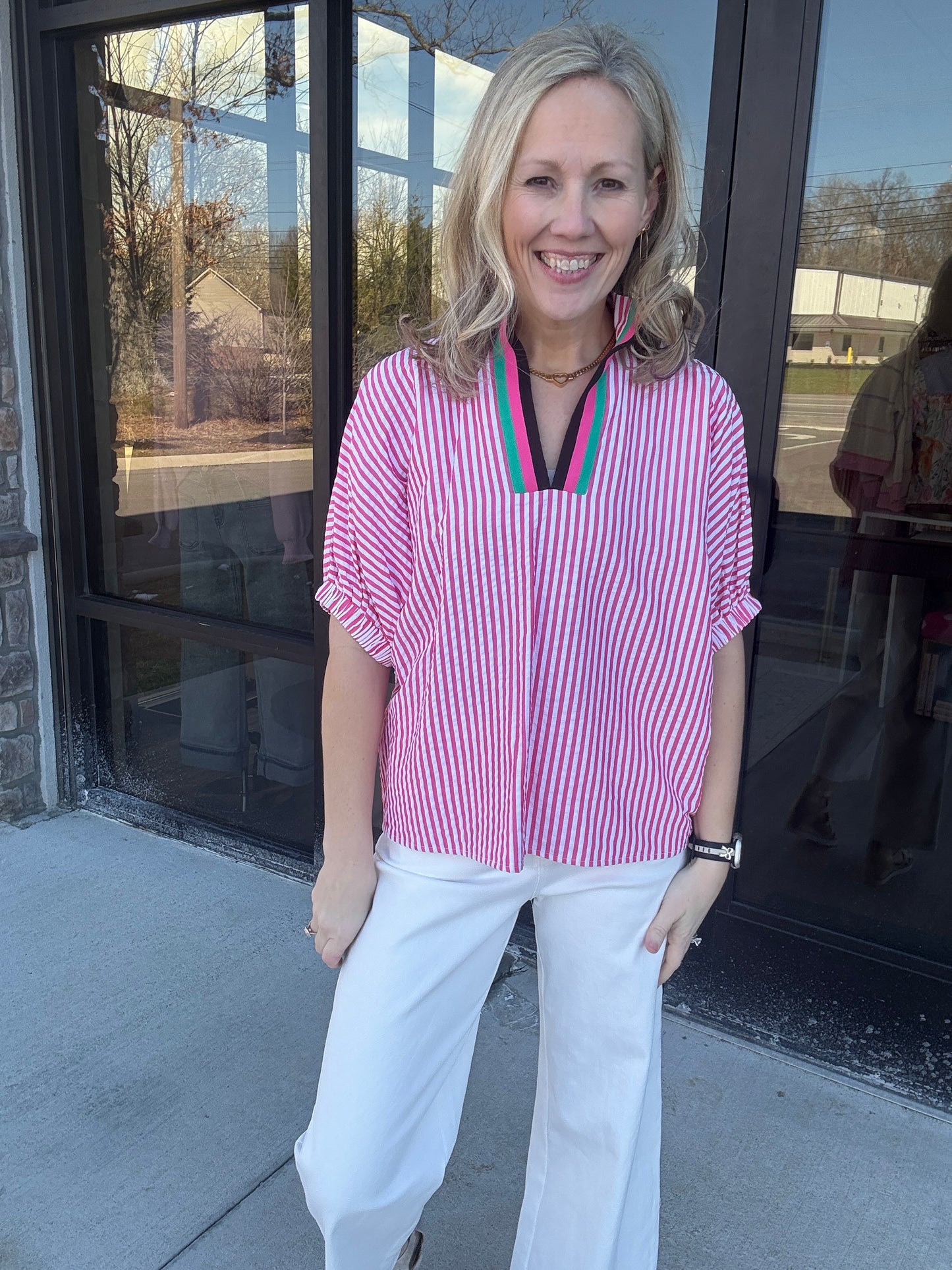 Spectrum Striped Top- Pink