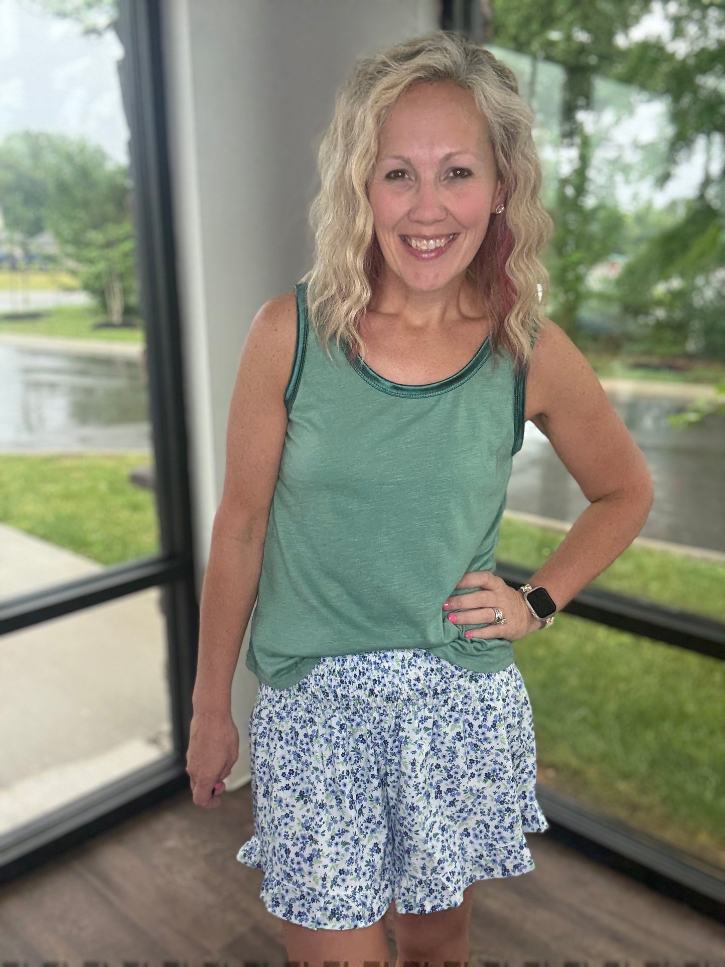 Sunny Strolls Shorts- Blue Floral