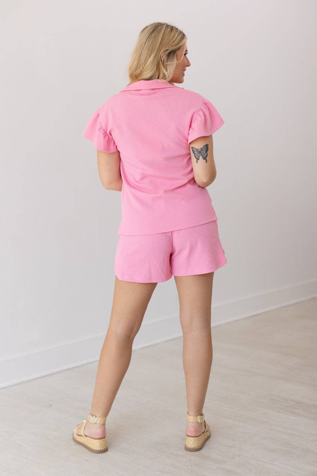 Quarter Zip with Flutter Sleeves- Pink