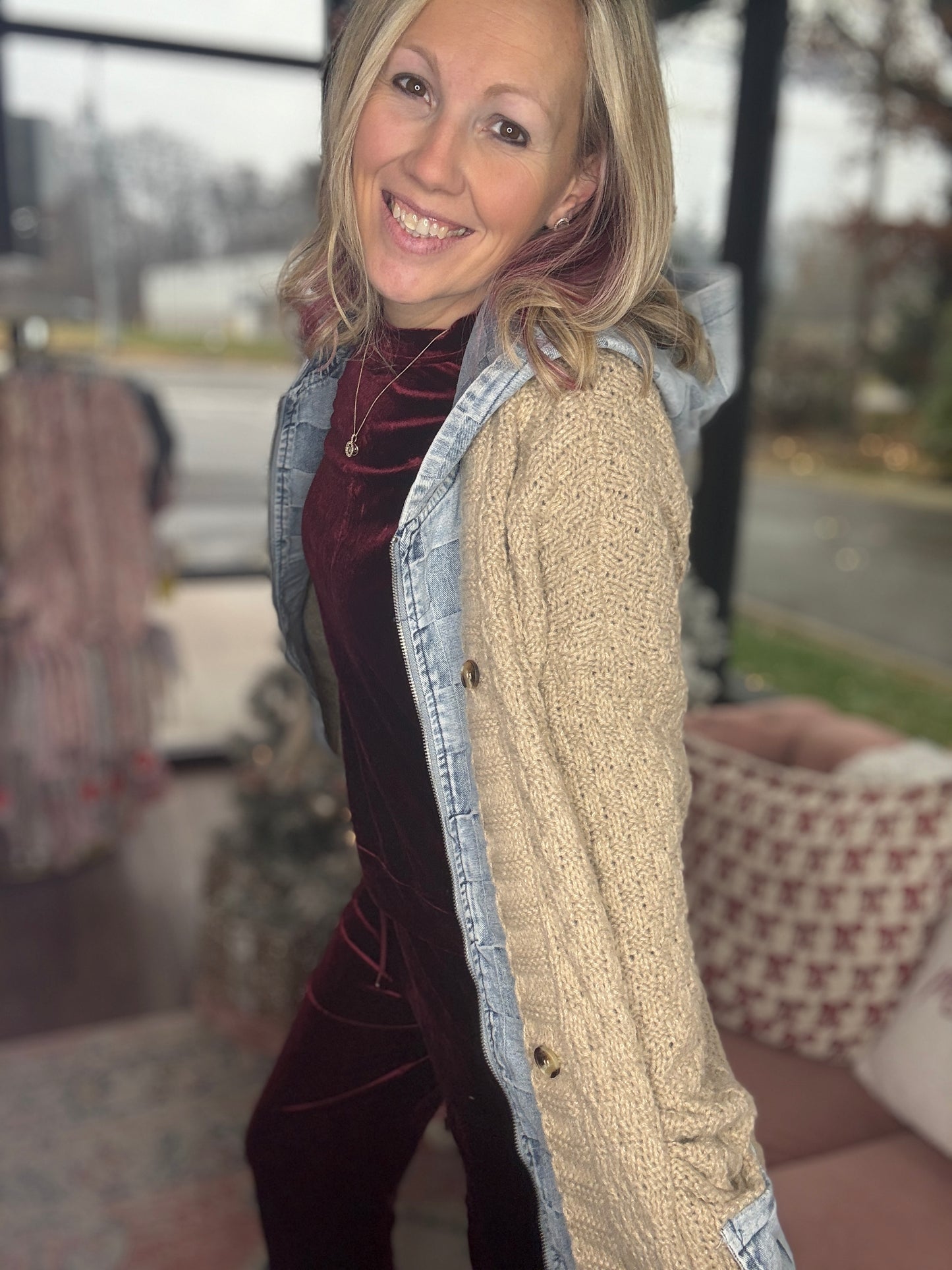 Checkered Sweater Jacket