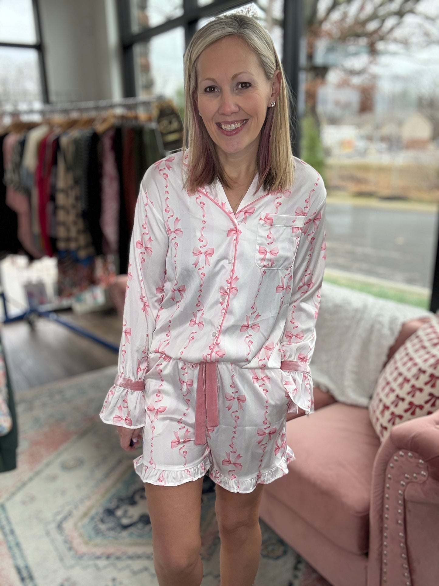 Pink Bows Ruffle Pajama Set