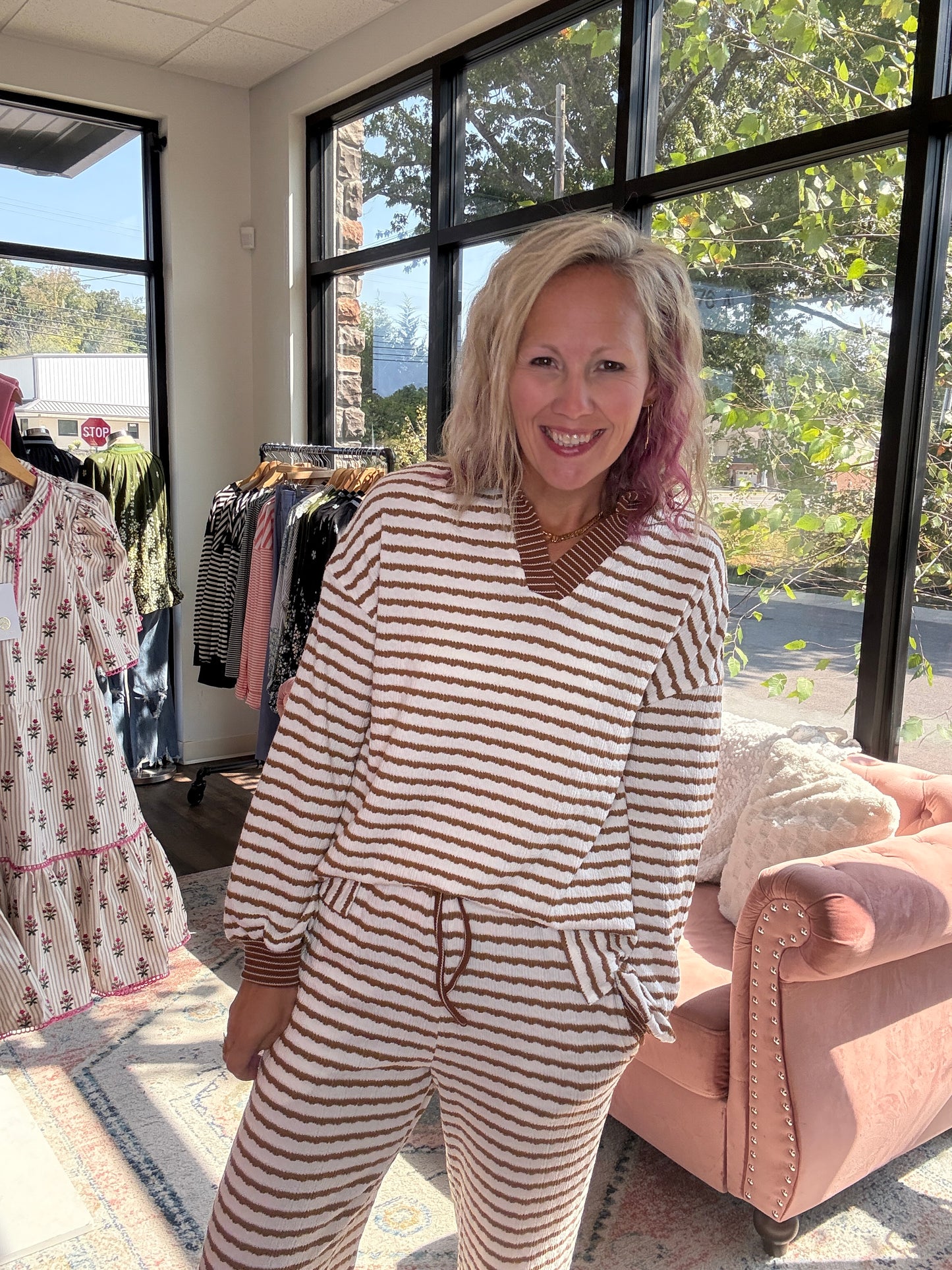 Mocha Striped Pant Set