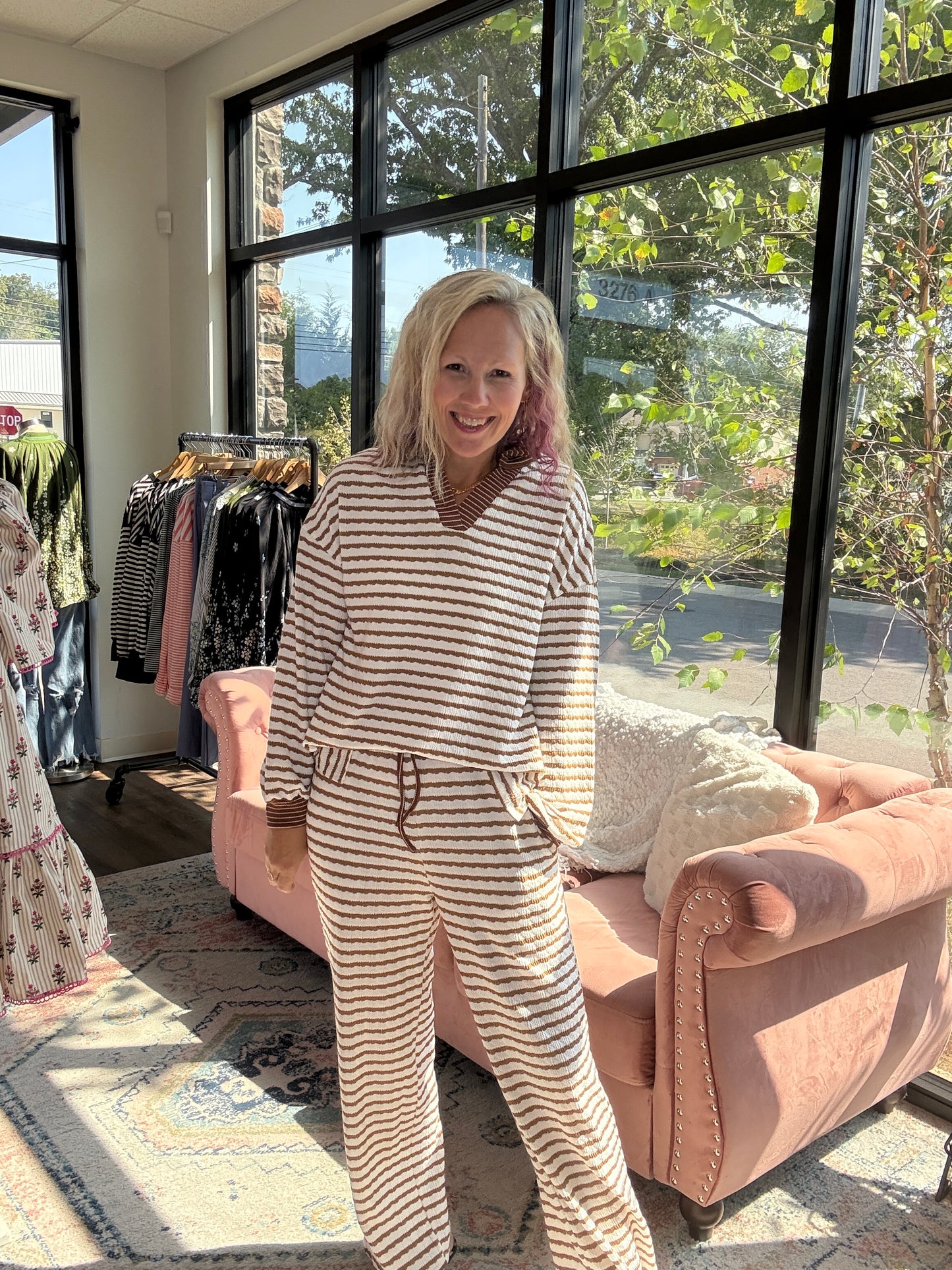 Mocha Striped Pant Set