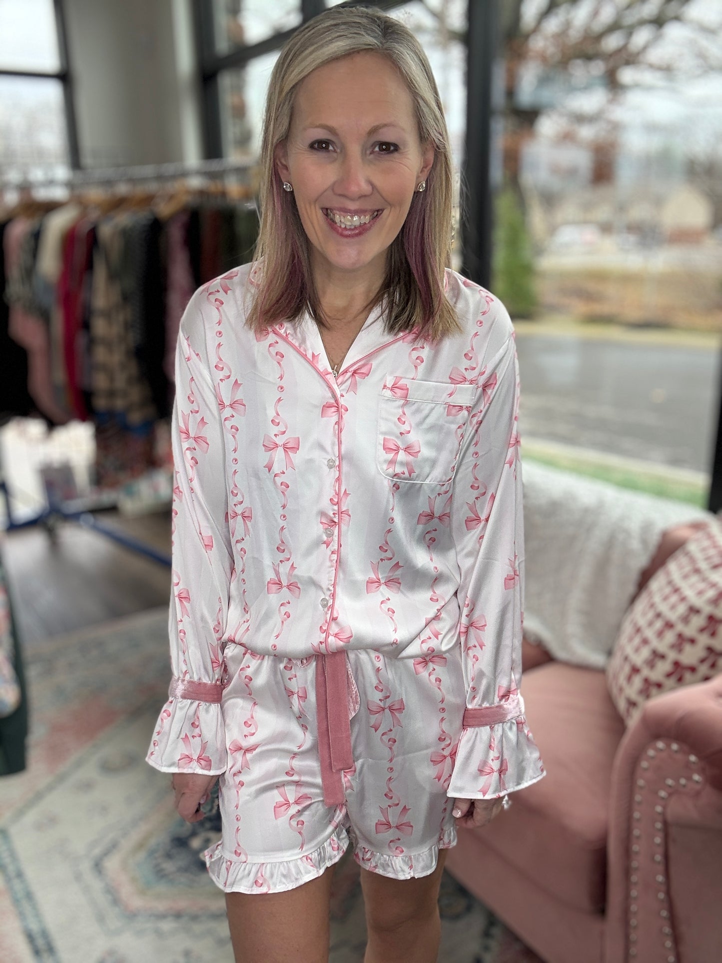 Pink Bows Ruffle Pajama Set