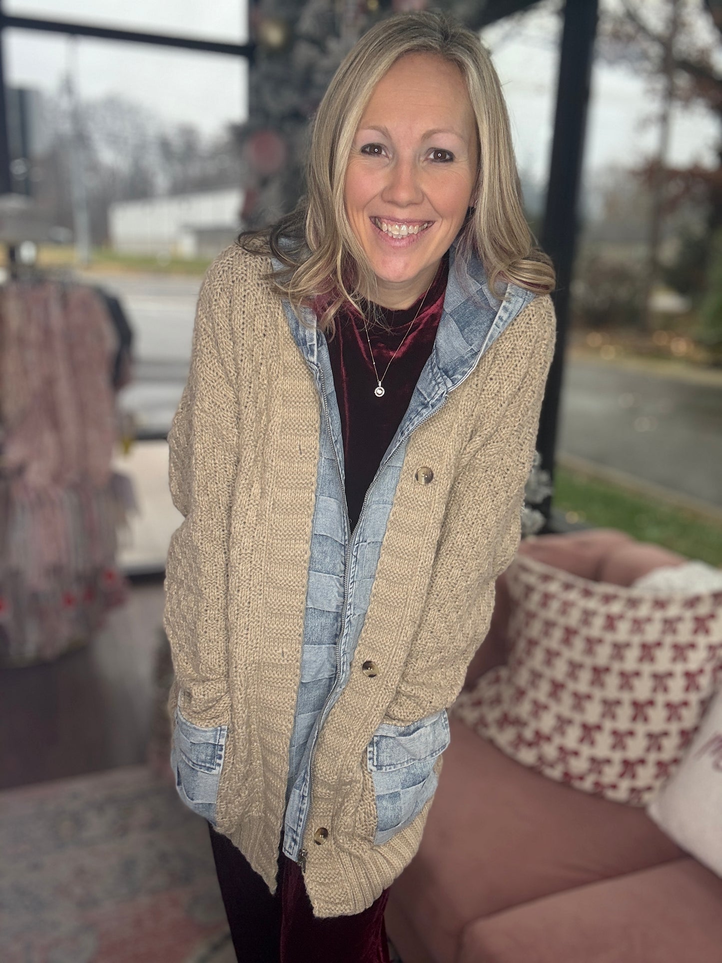 Checkered Sweater Jacket