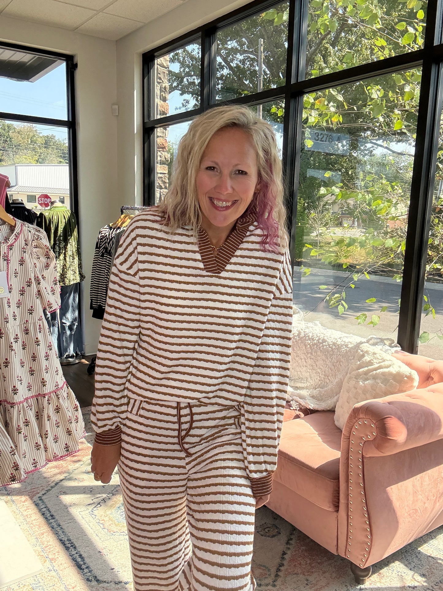 Mocha Striped Pant Set