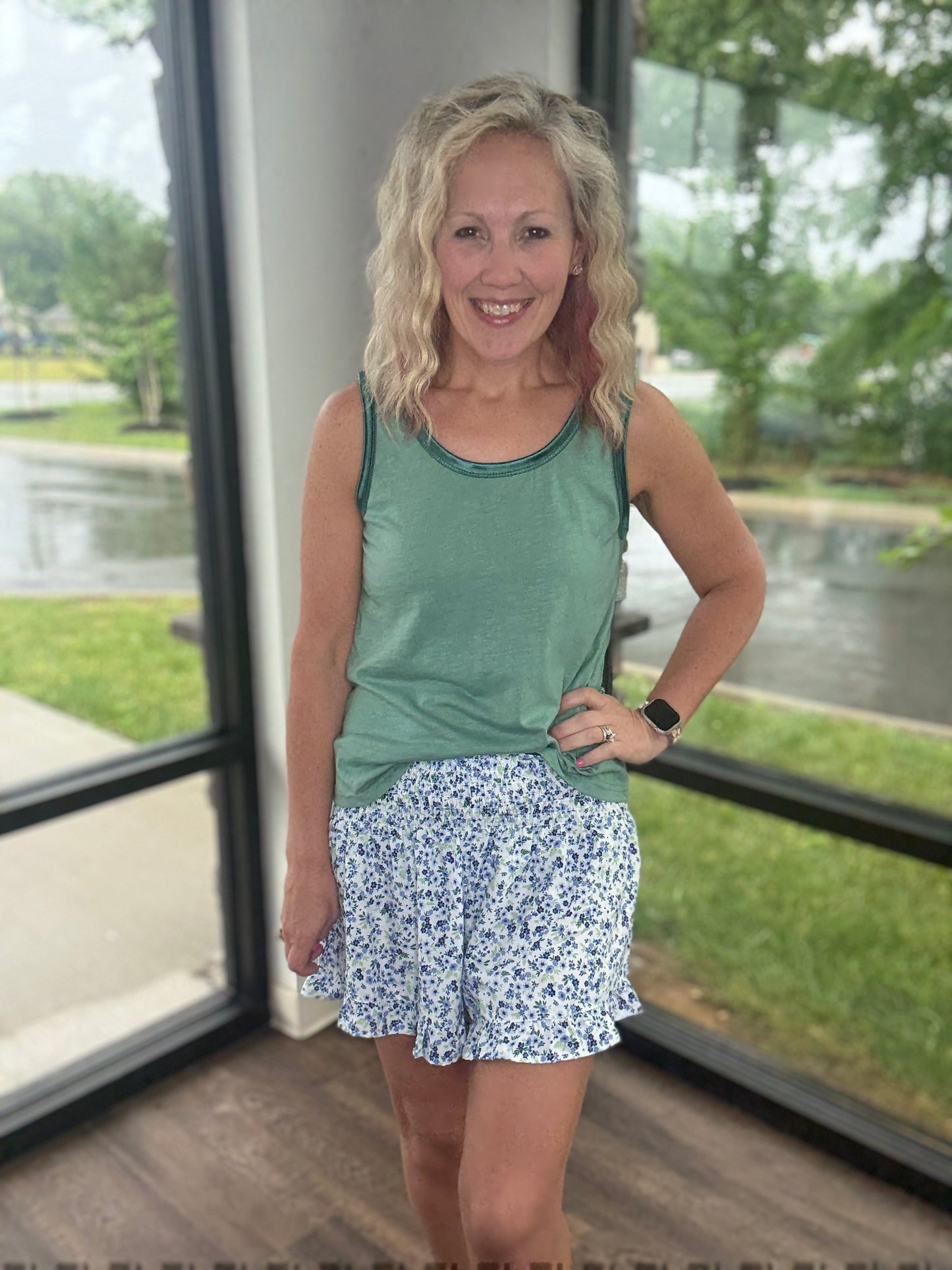 Sunny Strolls Shorts- Blue Floral