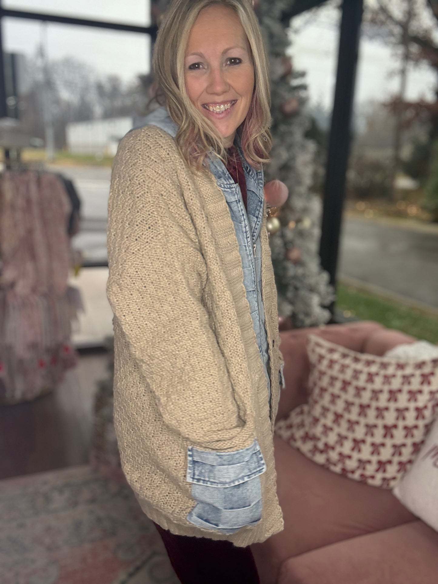 Checkered Sweater Jacket