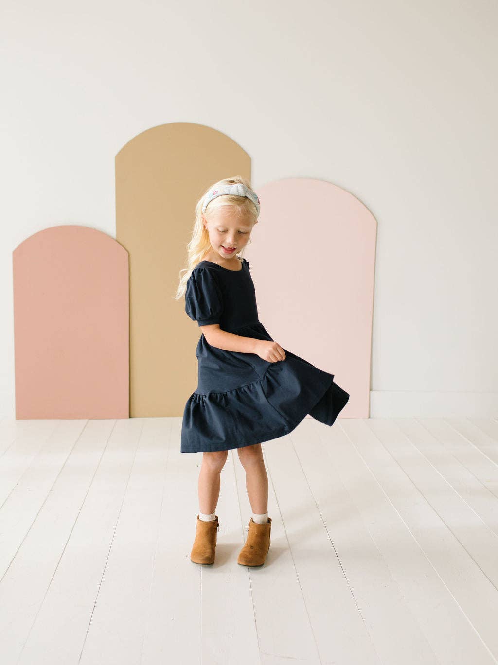 Puff Navy Twirl Dress