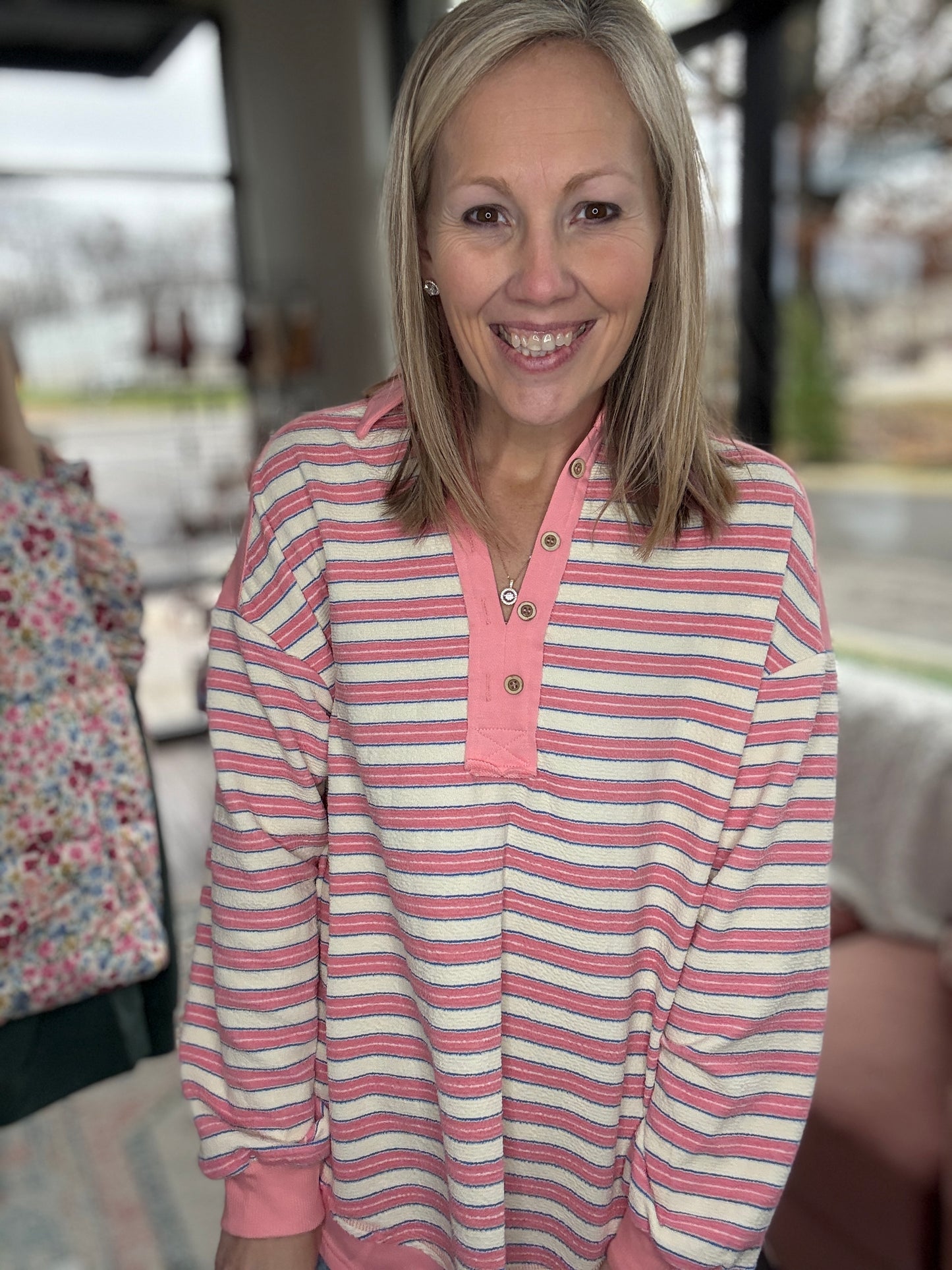 Pink Striped Henley Tunic