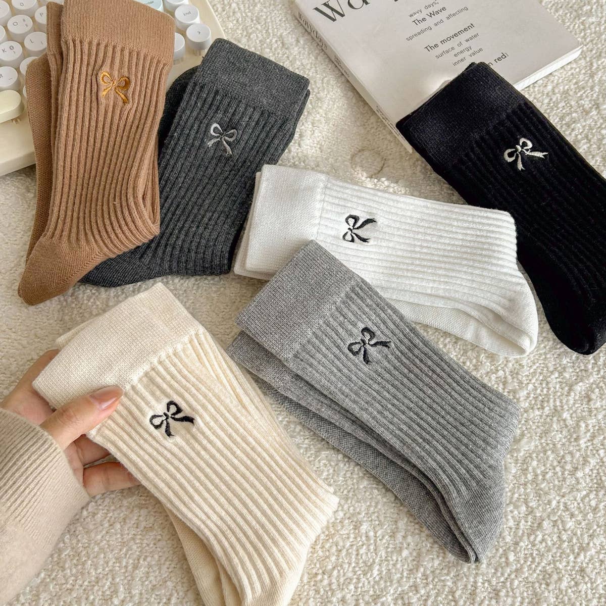 Bow Socks- Coffee