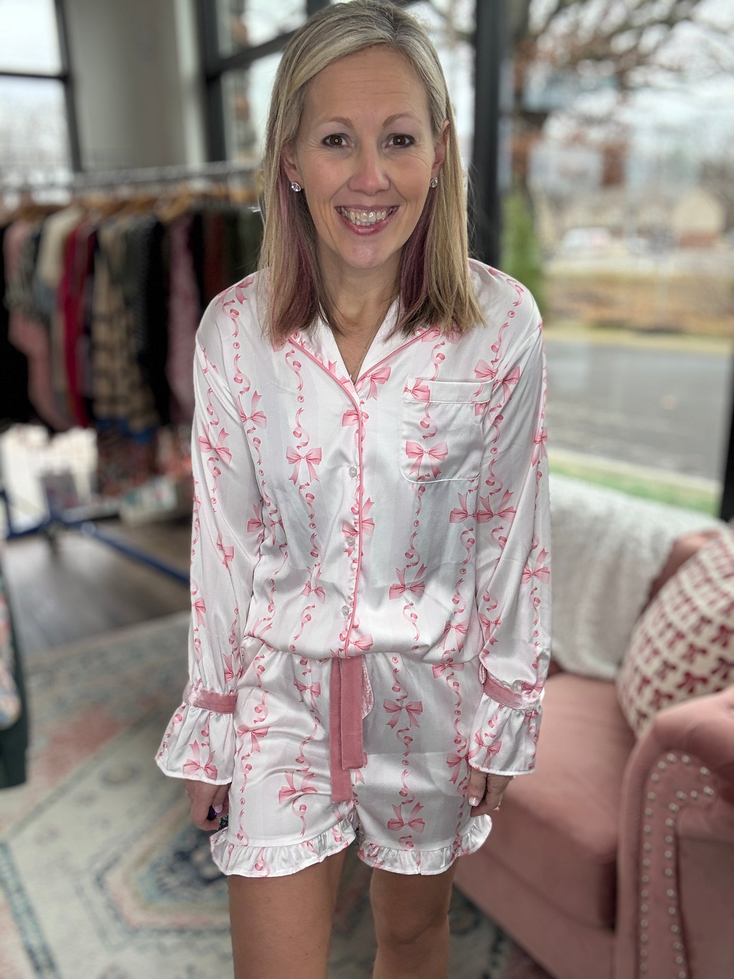 Pink Bows Ruffle Pajama Set