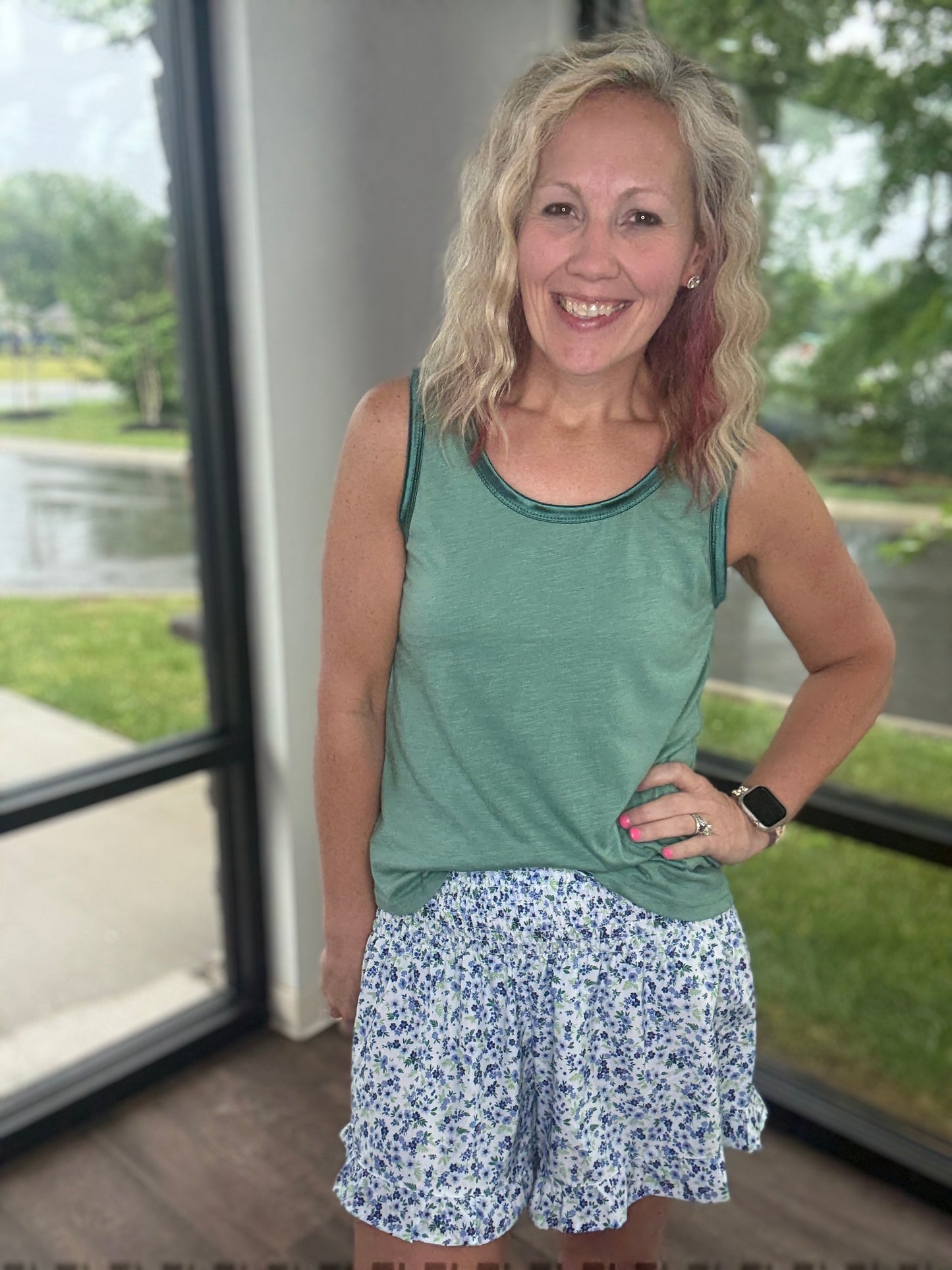 Sunny Strolls Shorts- Blue Floral