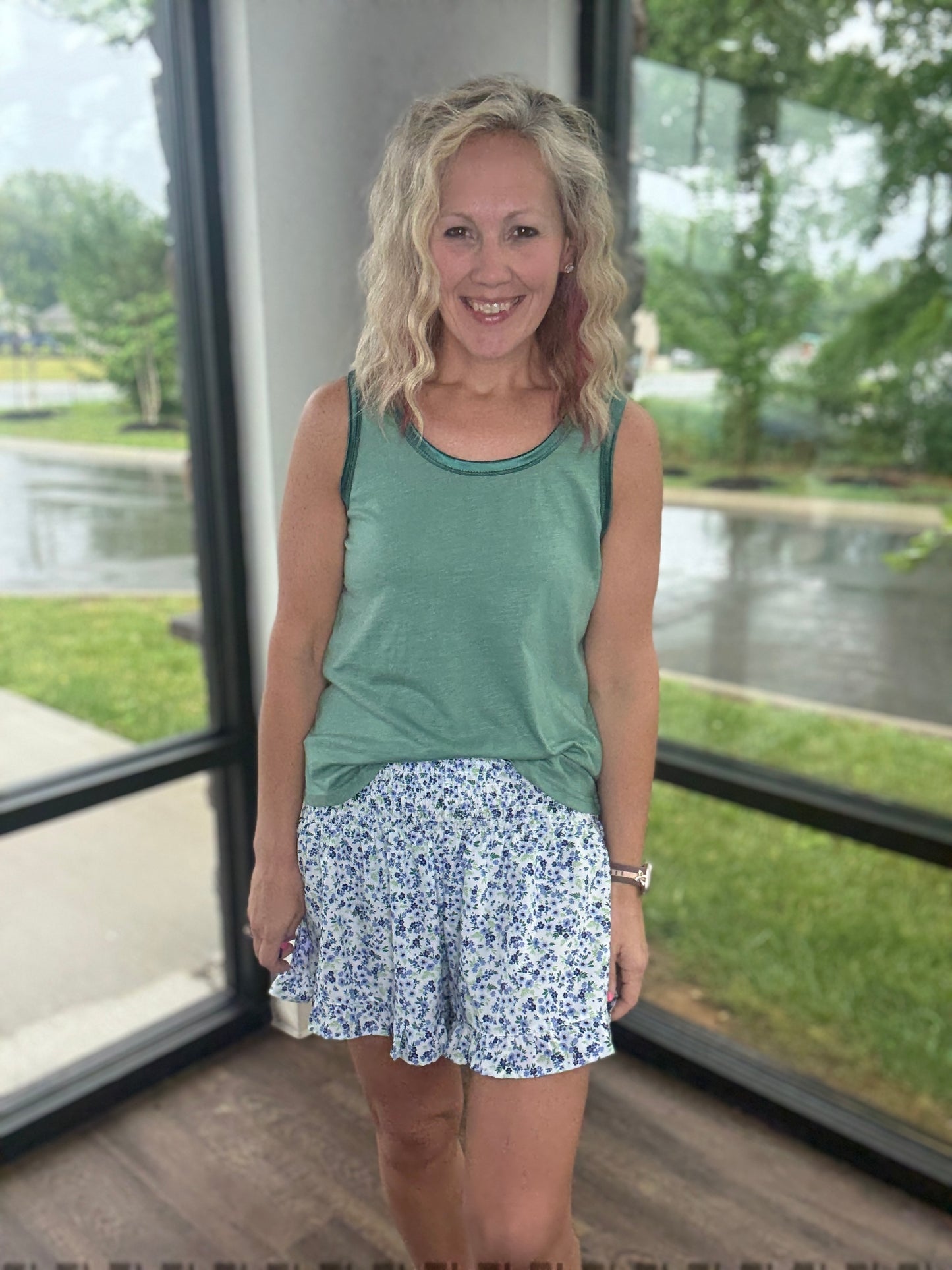 Sunny Strolls Shorts- Blue Floral
