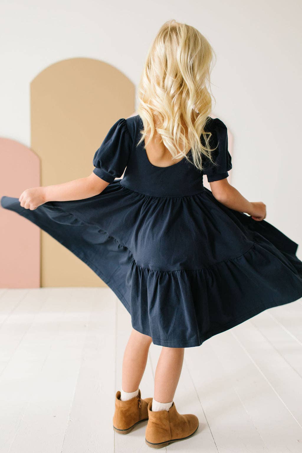Puff Navy Twirl Dress