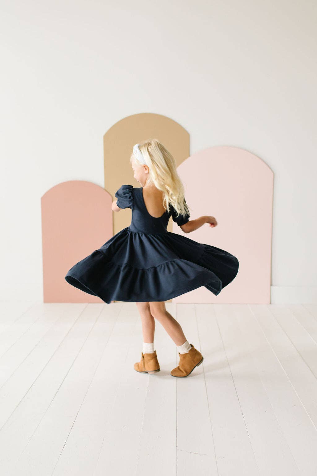 Puff Navy Twirl Dress