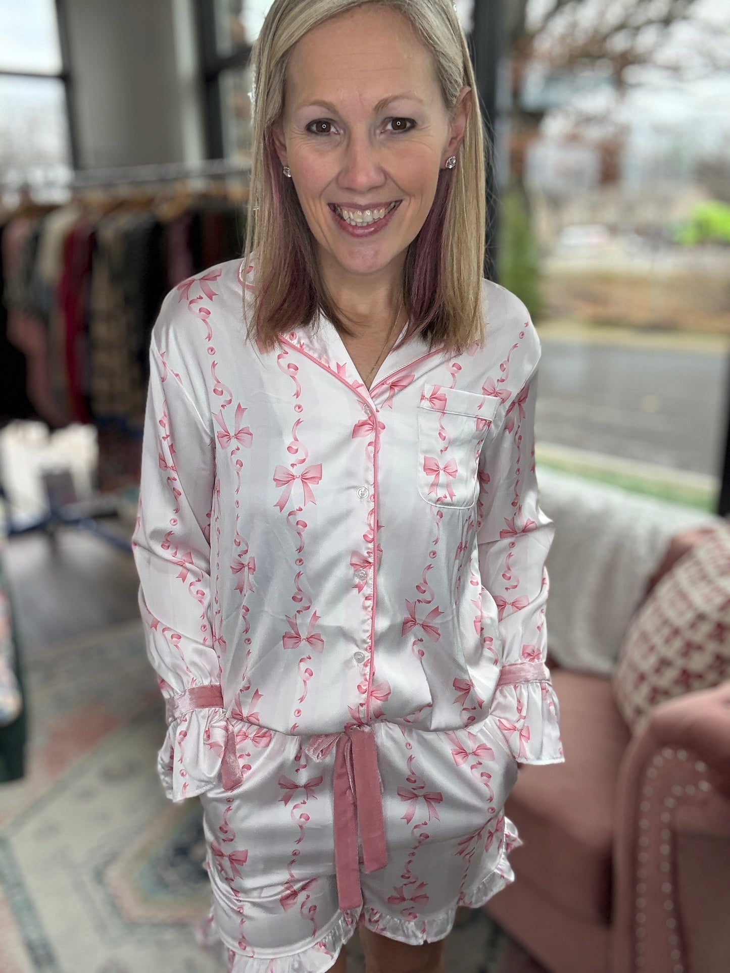 Pink Bows Ruffle Pajama Set