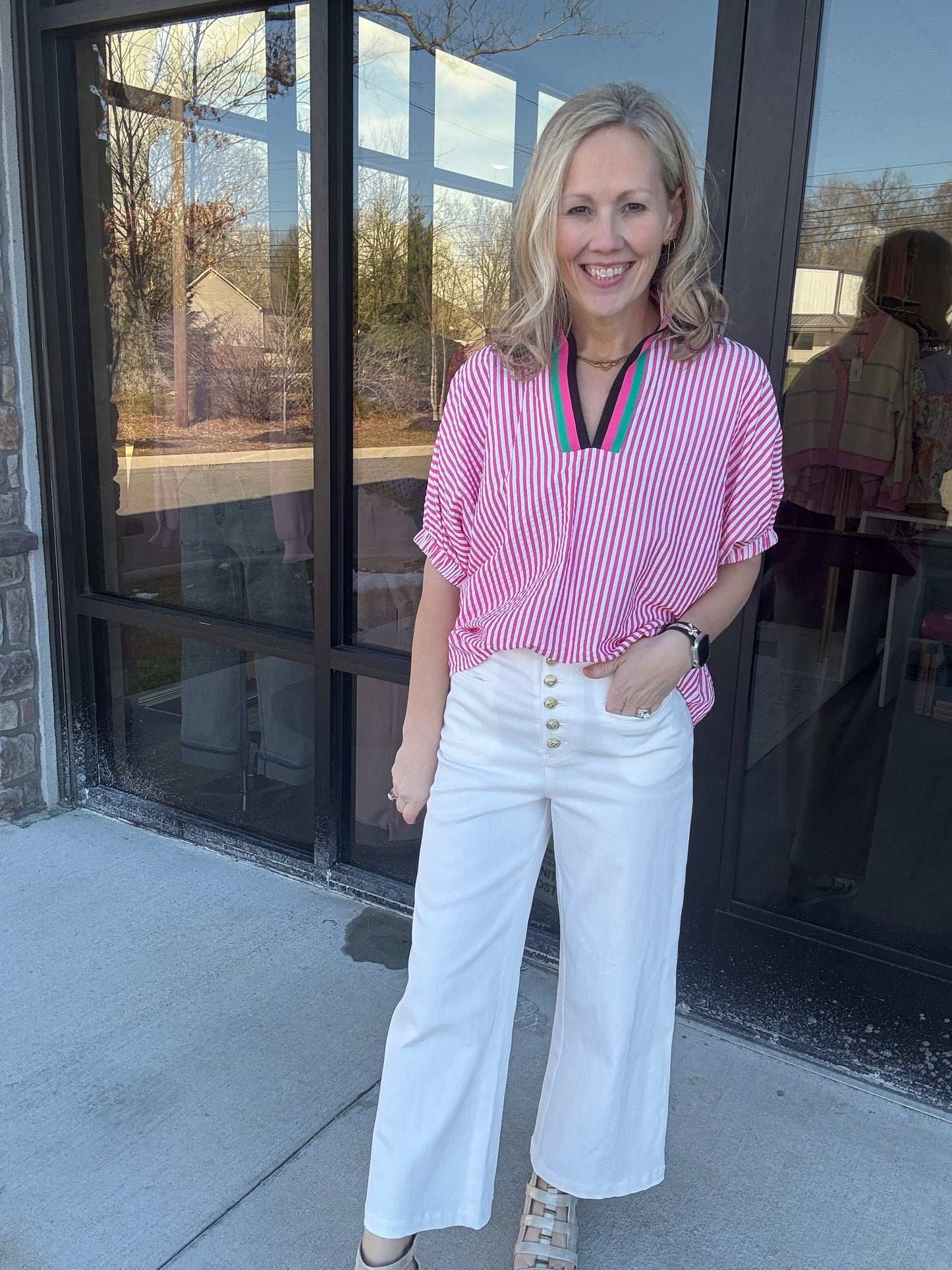 Spectrum Striped Top- Pink