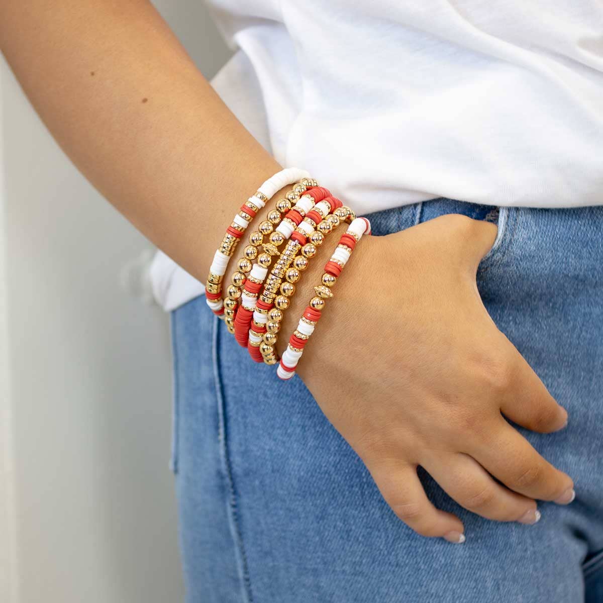 Red/White/Gold Bracelet Stack