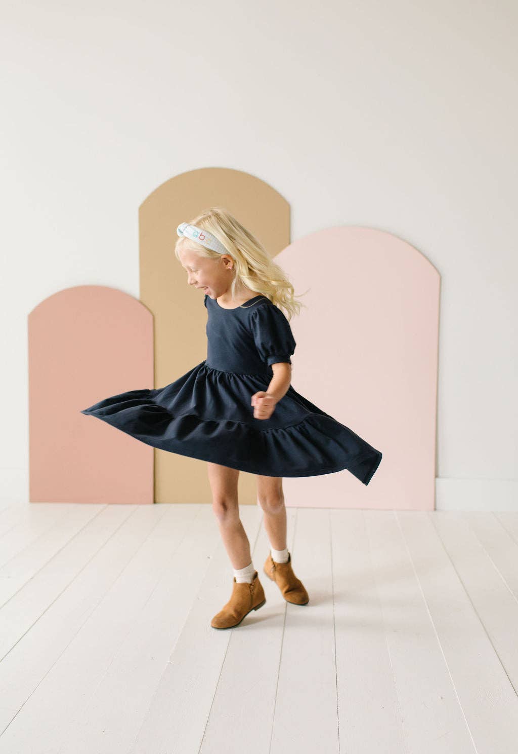 Puff Navy Twirl Dress