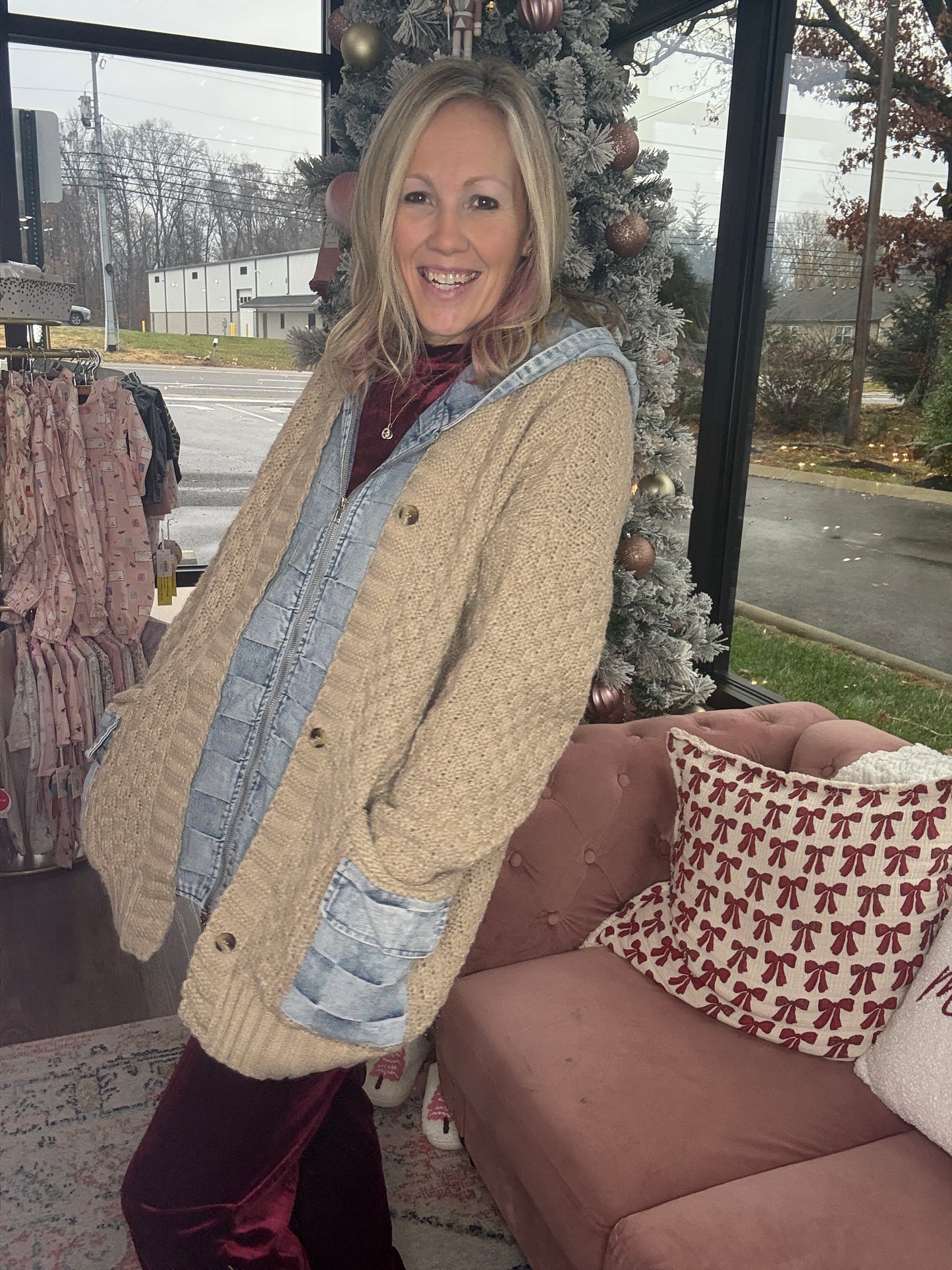 Checkered Sweater Jacket