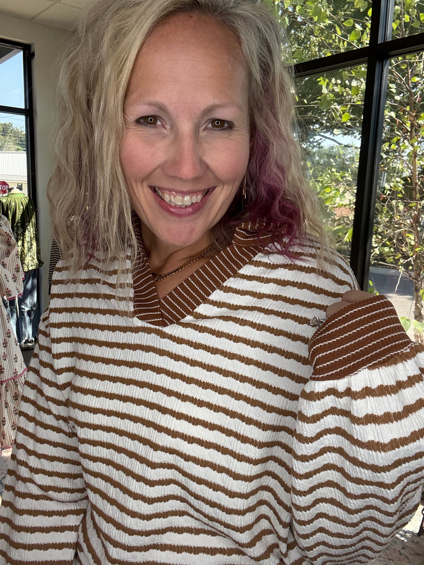 Mocha Striped Pant Set