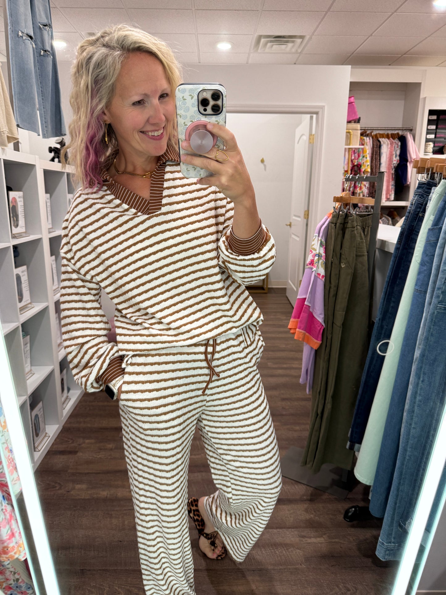 Mocha Striped Pant Set