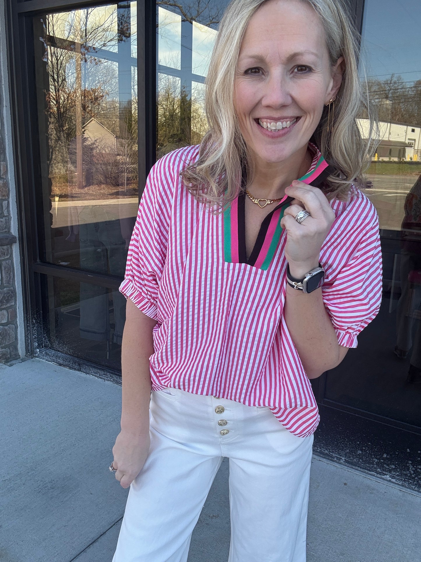 Spectrum Striped Top- Pink