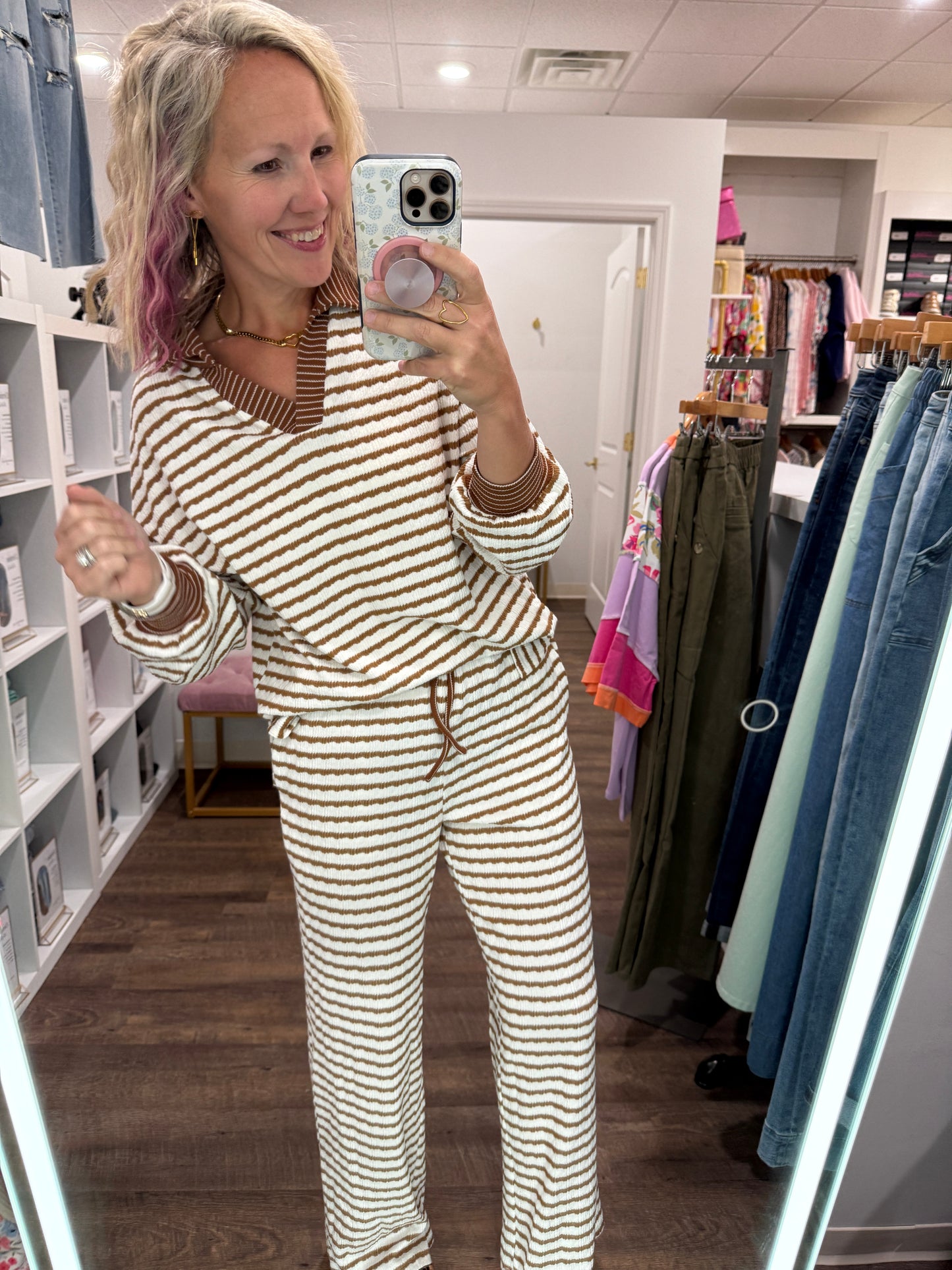 Mocha Striped Pant Set