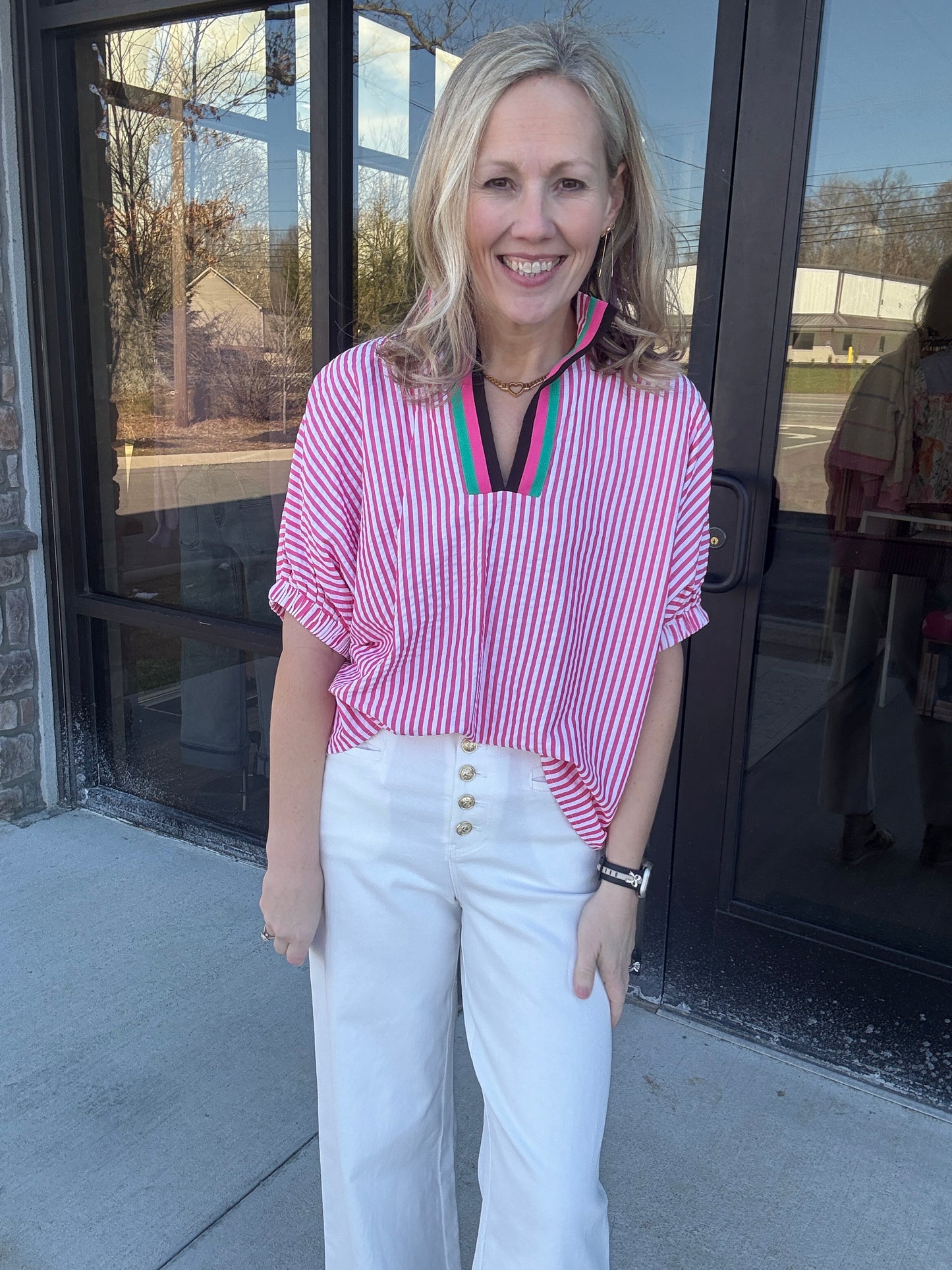 Spectrum Striped Top- Pink
