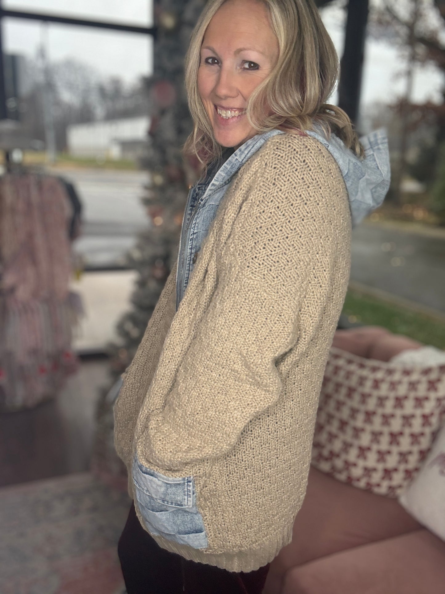 Checkered Sweater Jacket