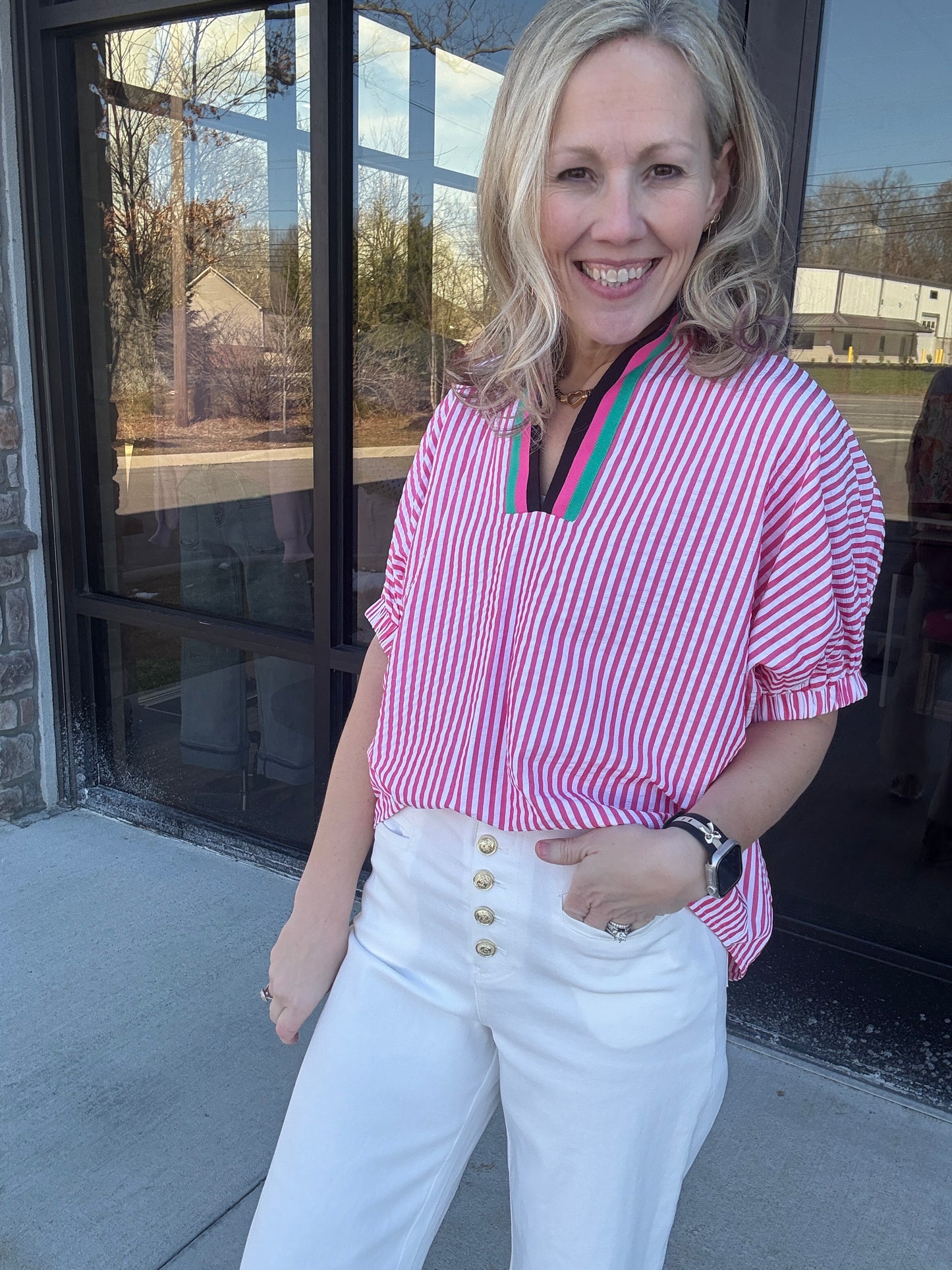 Spectrum Striped Top- Pink