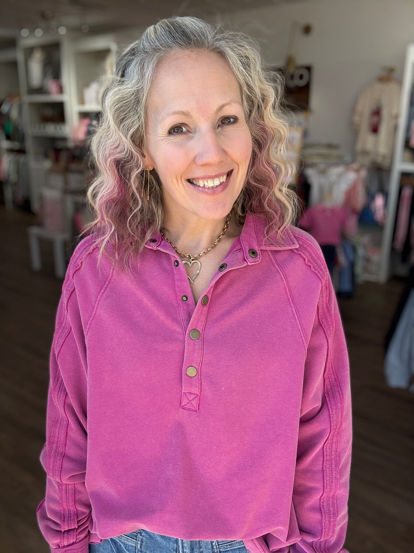 Marley Snap Sweatshirt- Magenta