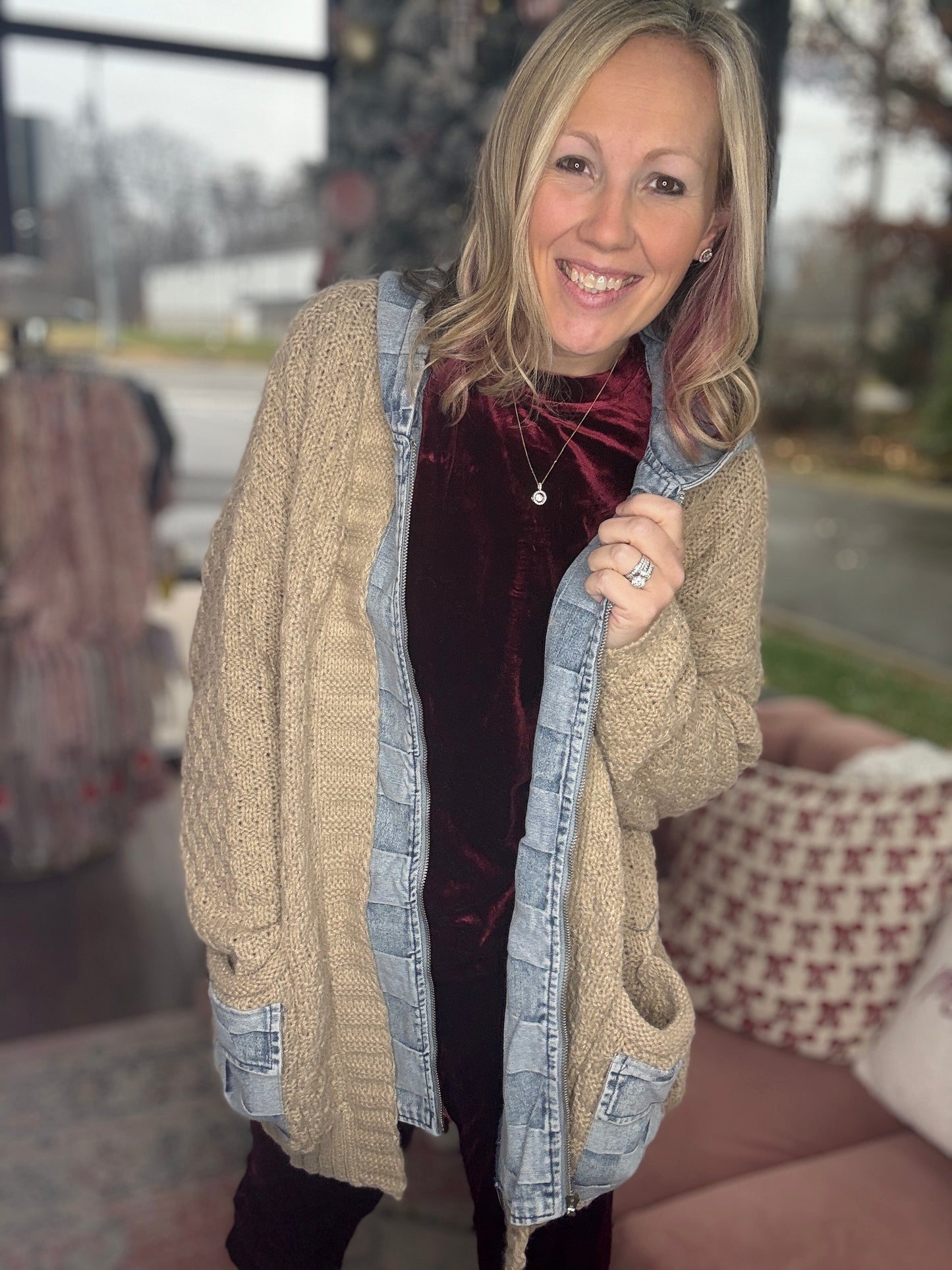Checkered Sweater Jacket