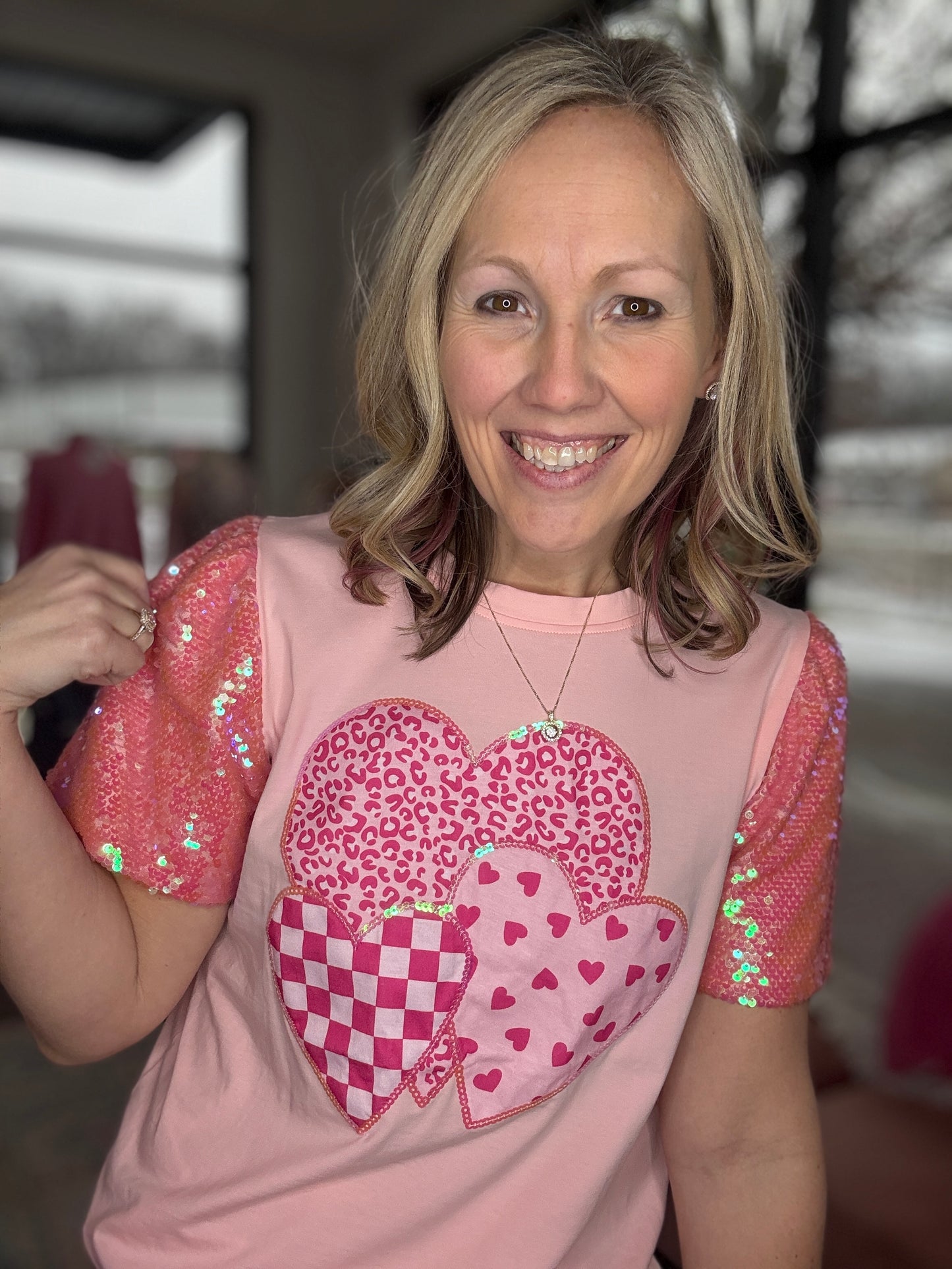 Heart on Pink Sequins Top