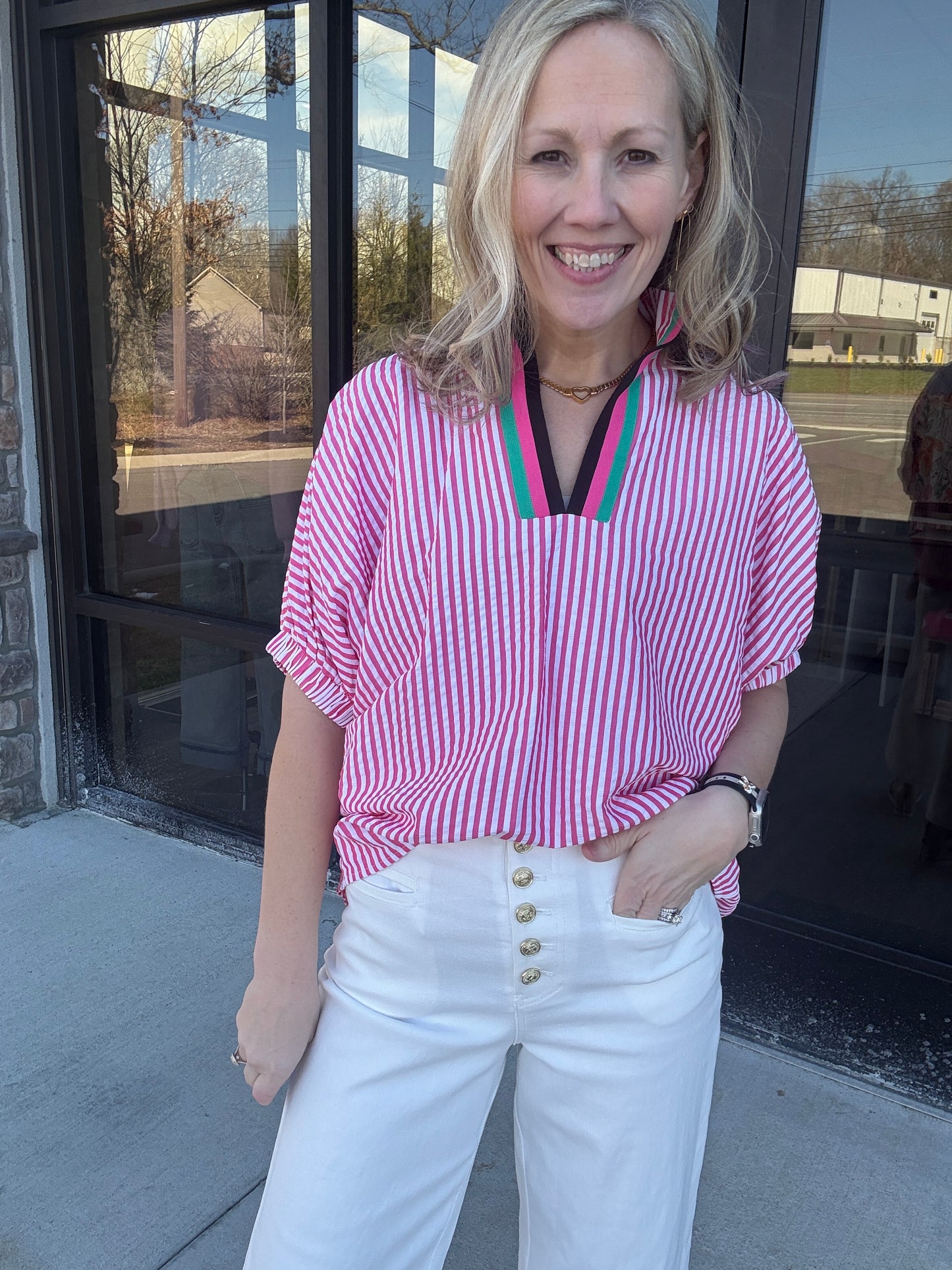 Spectrum Striped Top- Pink