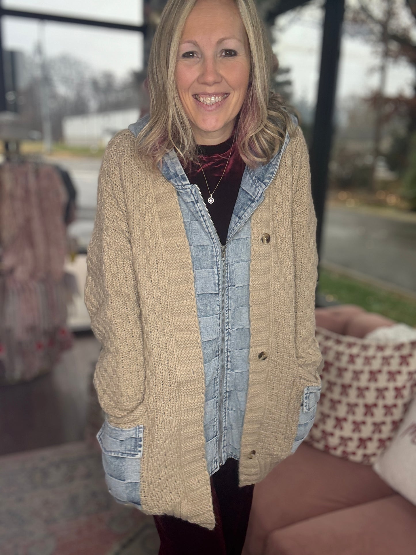 Checkered Sweater Jacket