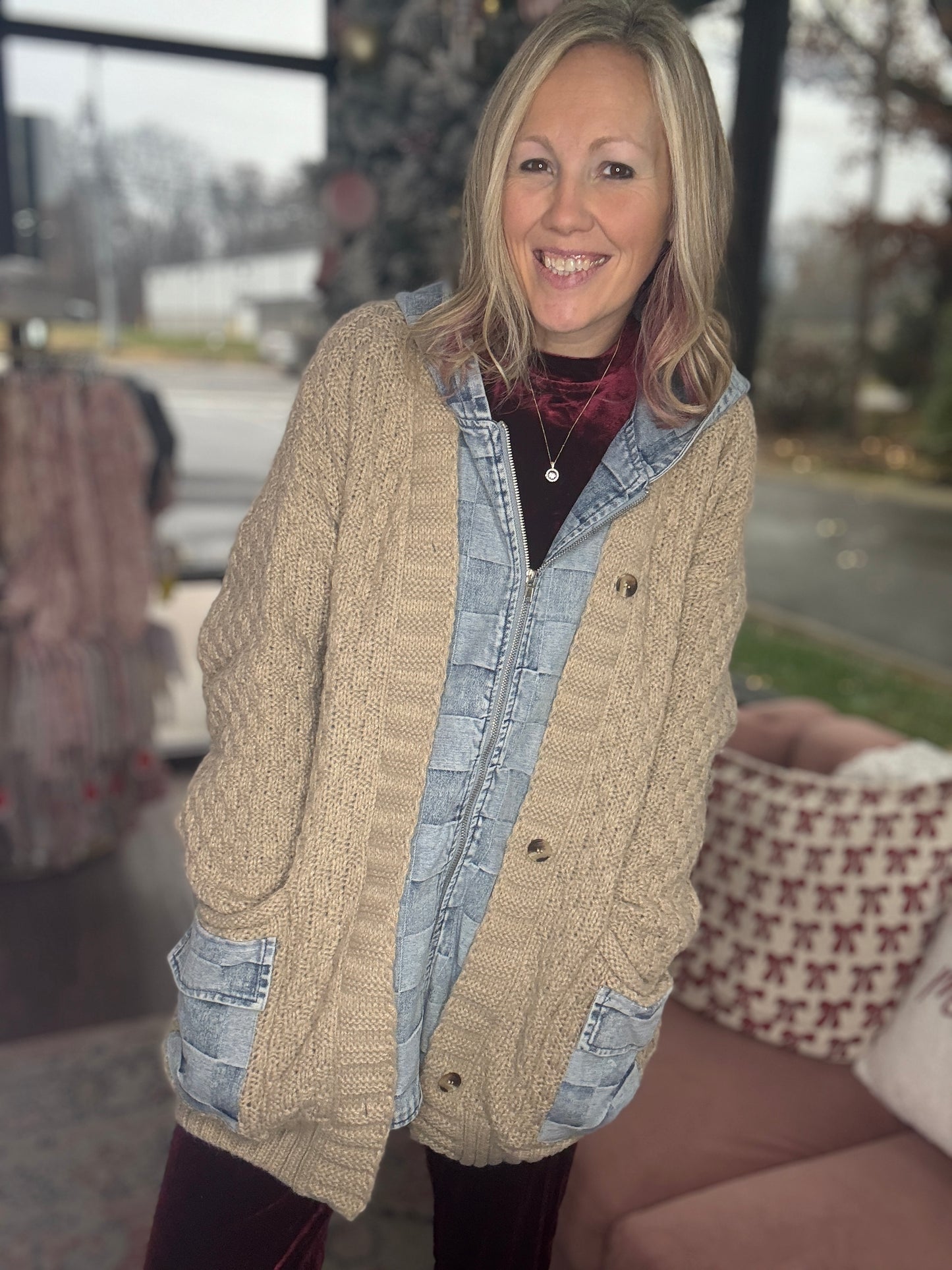 Checkered Sweater Jacket