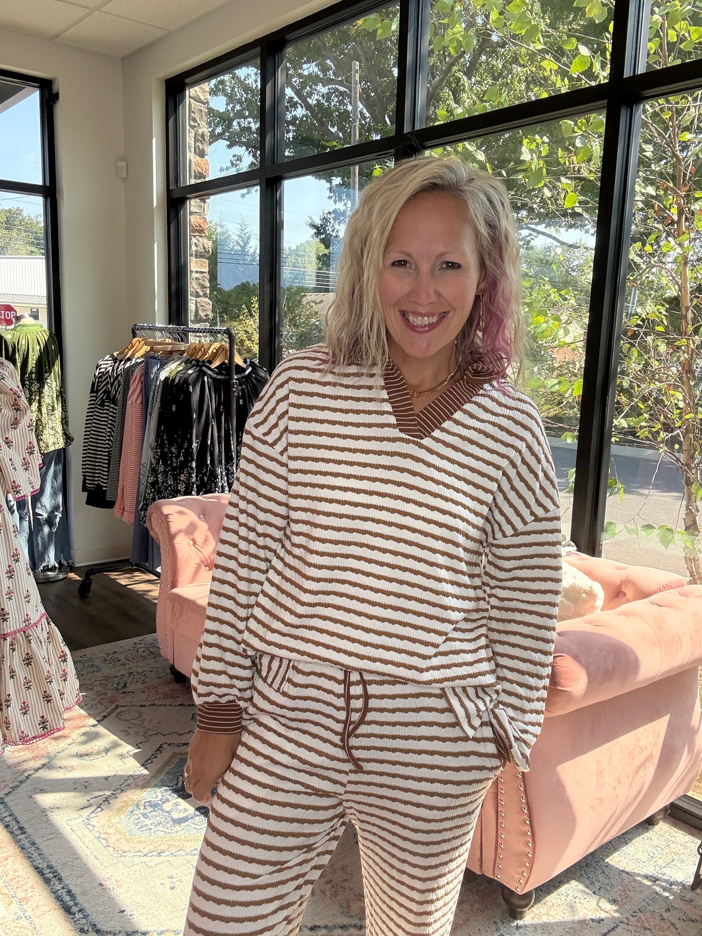 Mocha Striped Pant Set