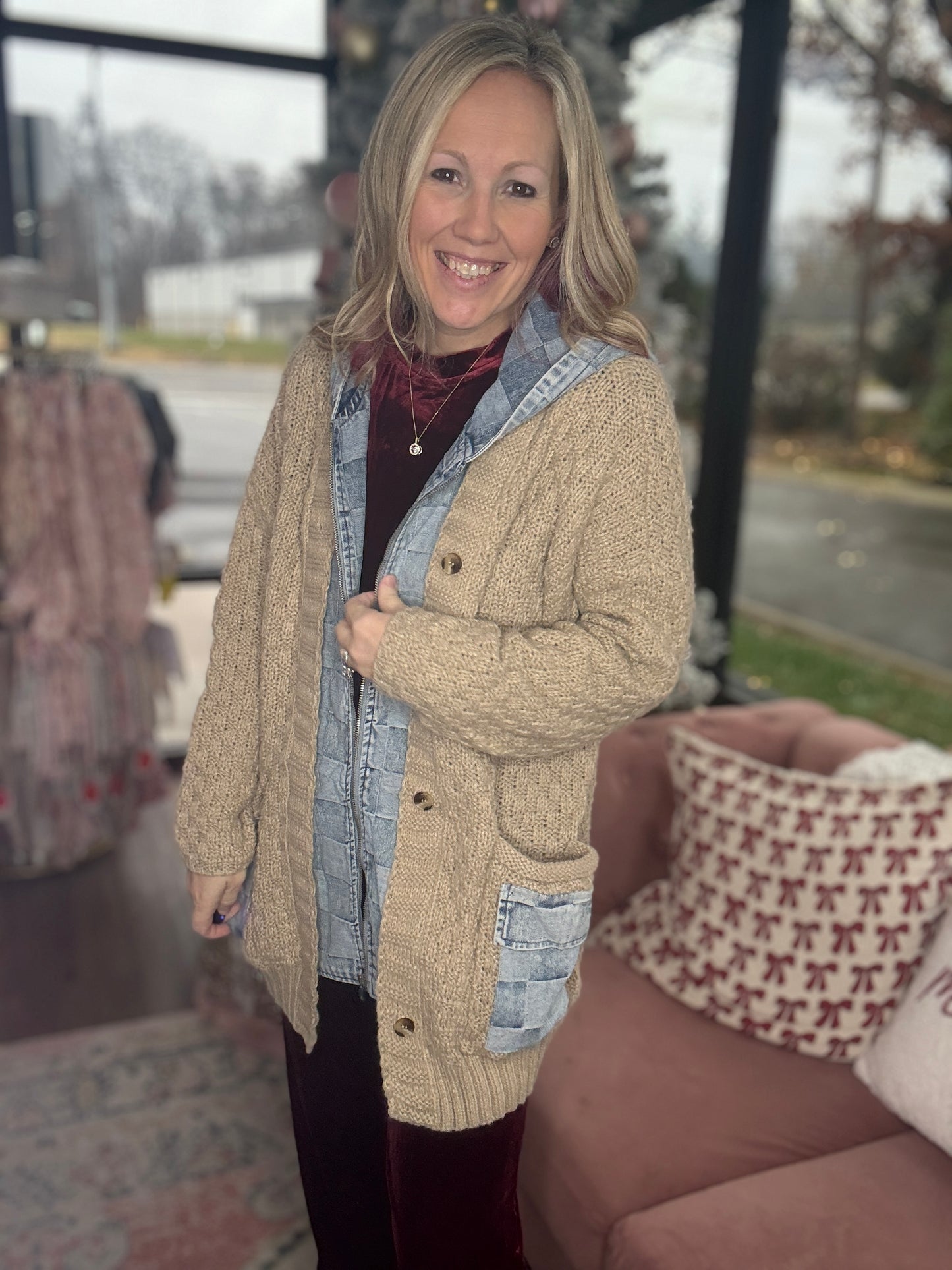 Checkered Sweater Jacket