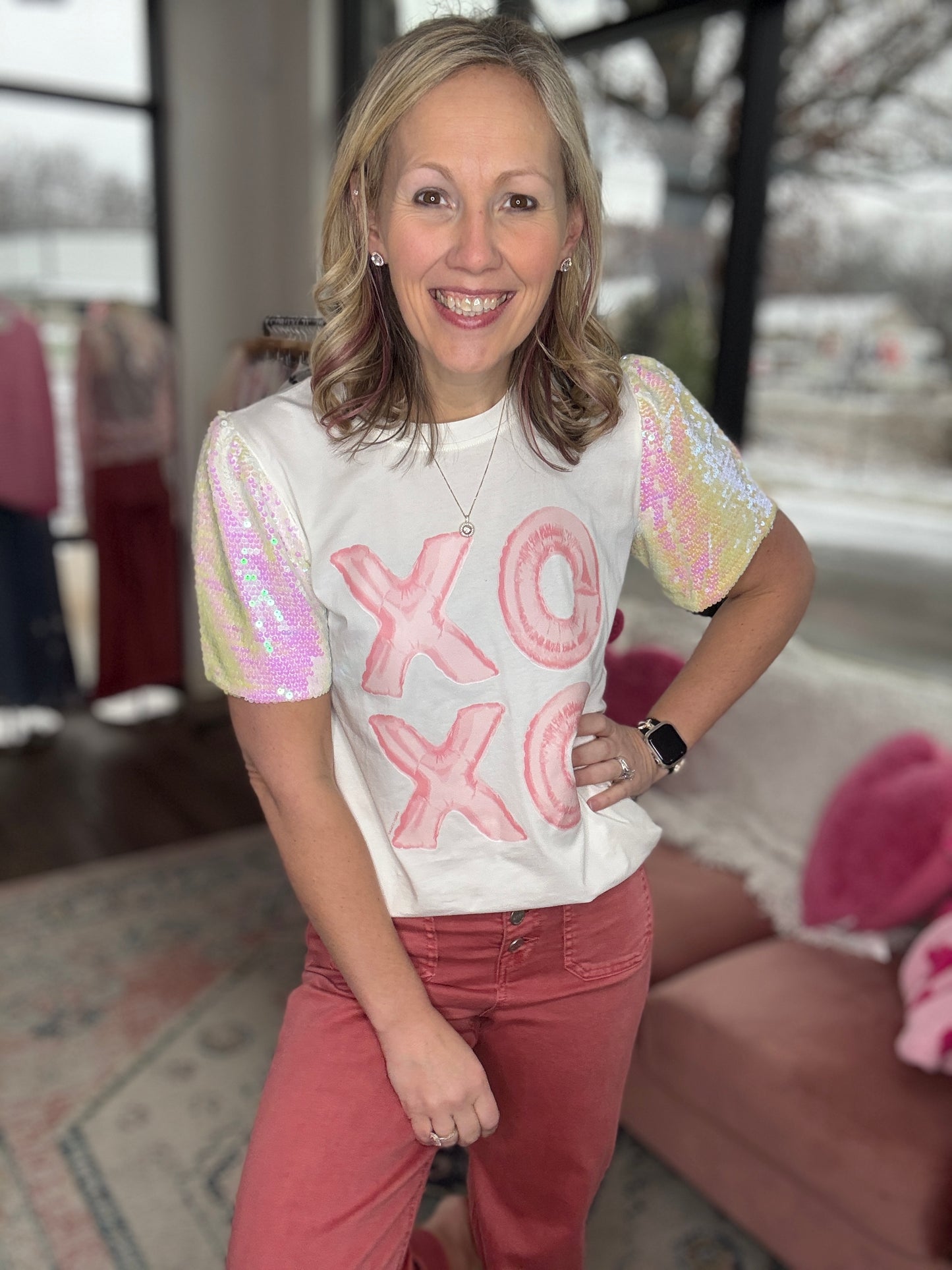 XoXo Sequins Puff Sleeve Top