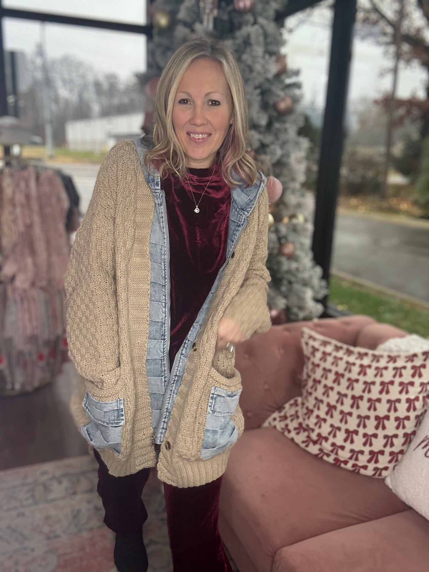 Checkered Sweater Jacket