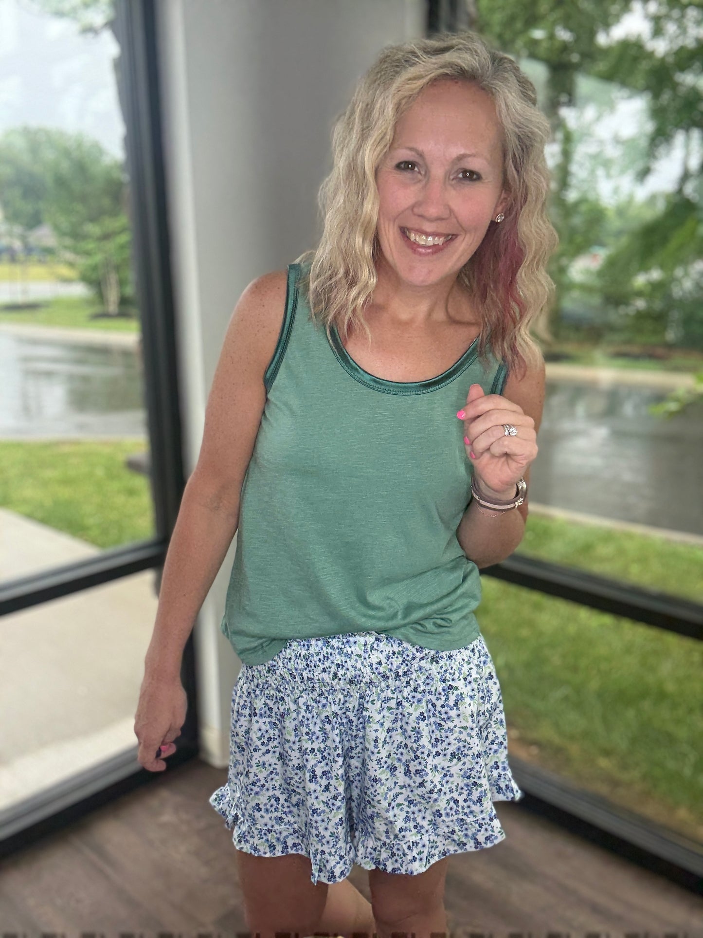 Sunny Strolls Shorts- Blue Floral