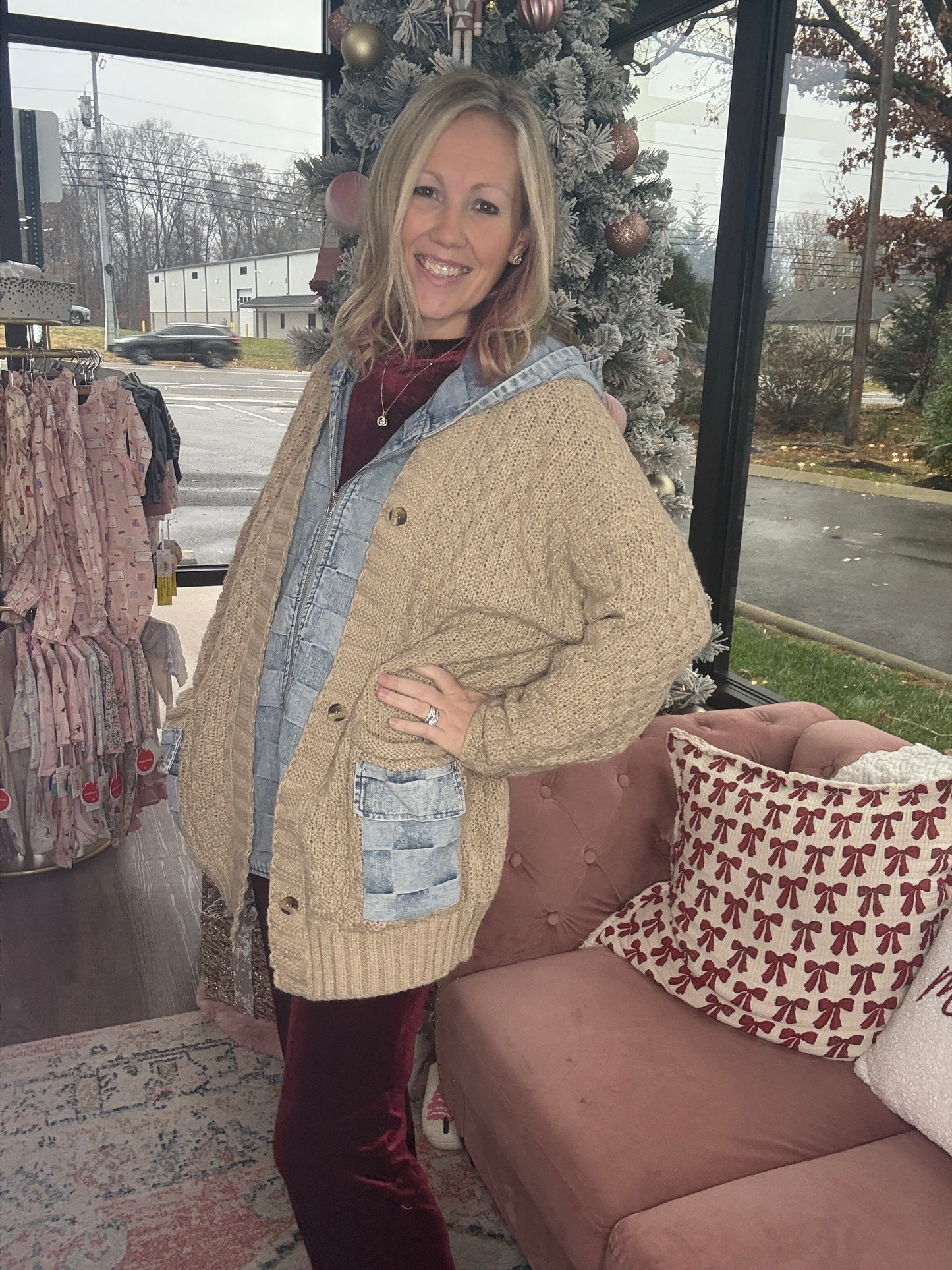 Checkered Sweater Jacket