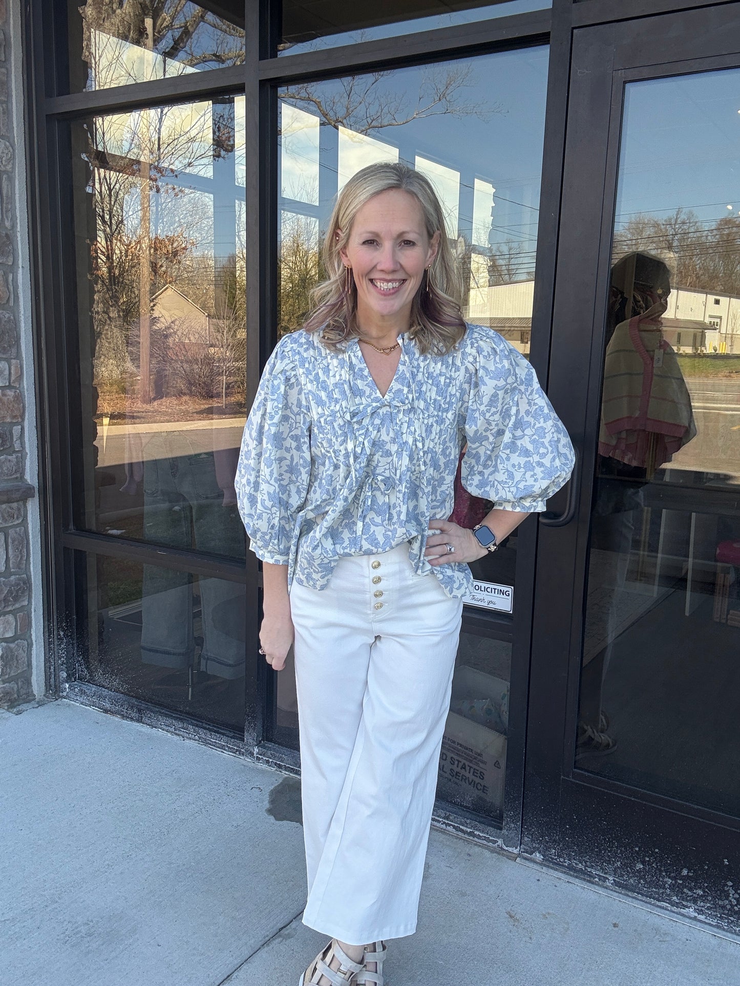 Floral Bow Pintuck Top