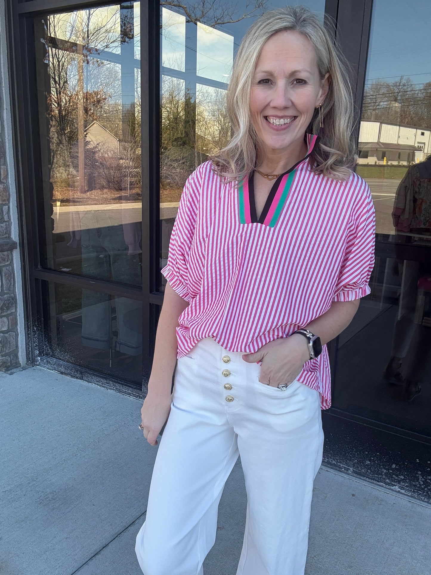 Spectrum Striped Top- Pink